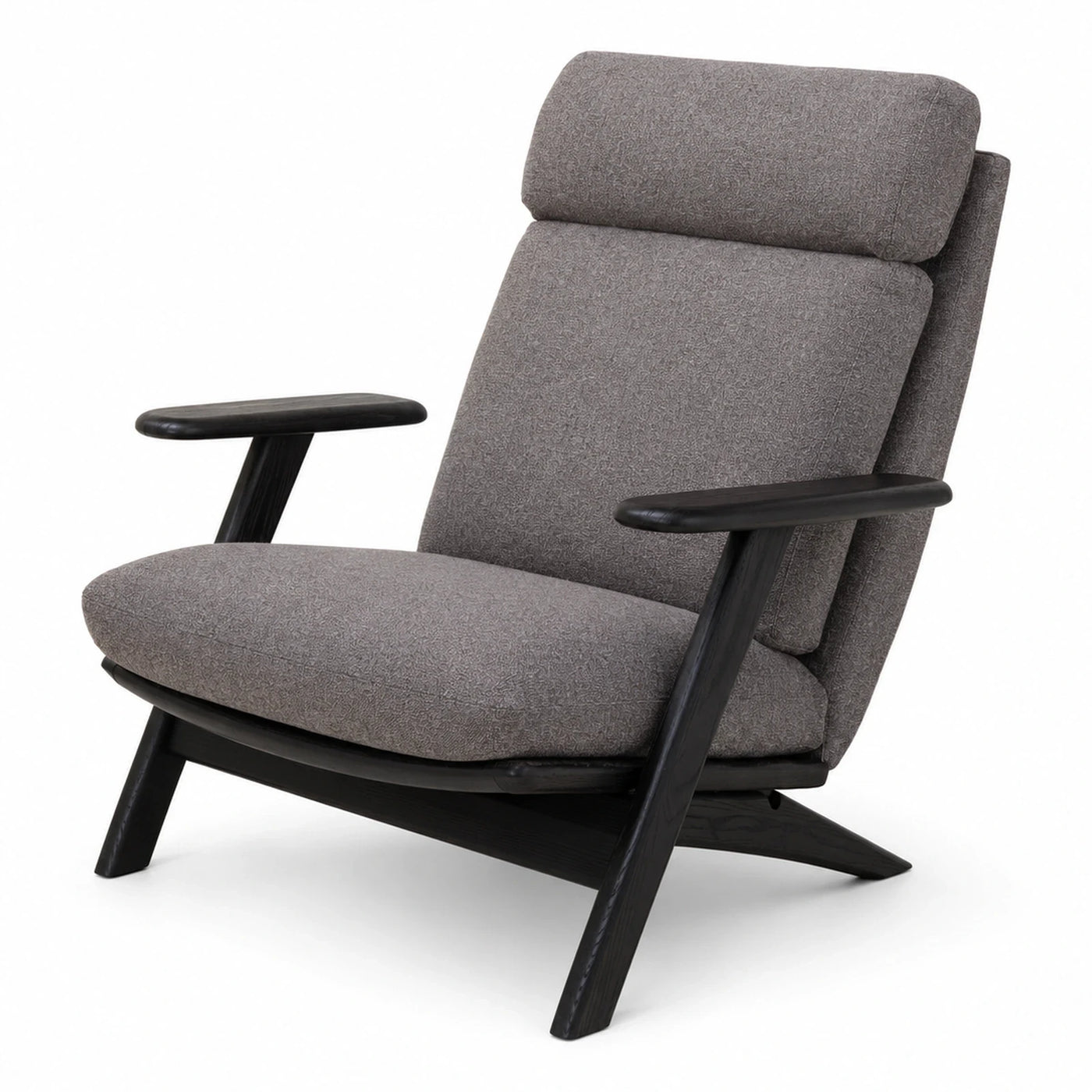 Wide Plank Grey Fabric Lounge Chair with Dark Wood Frame