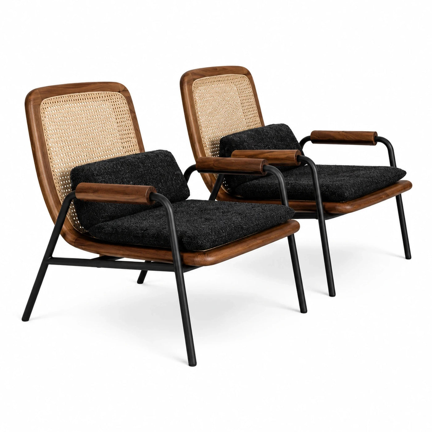 Modern Rattan Wood Armchair Set
