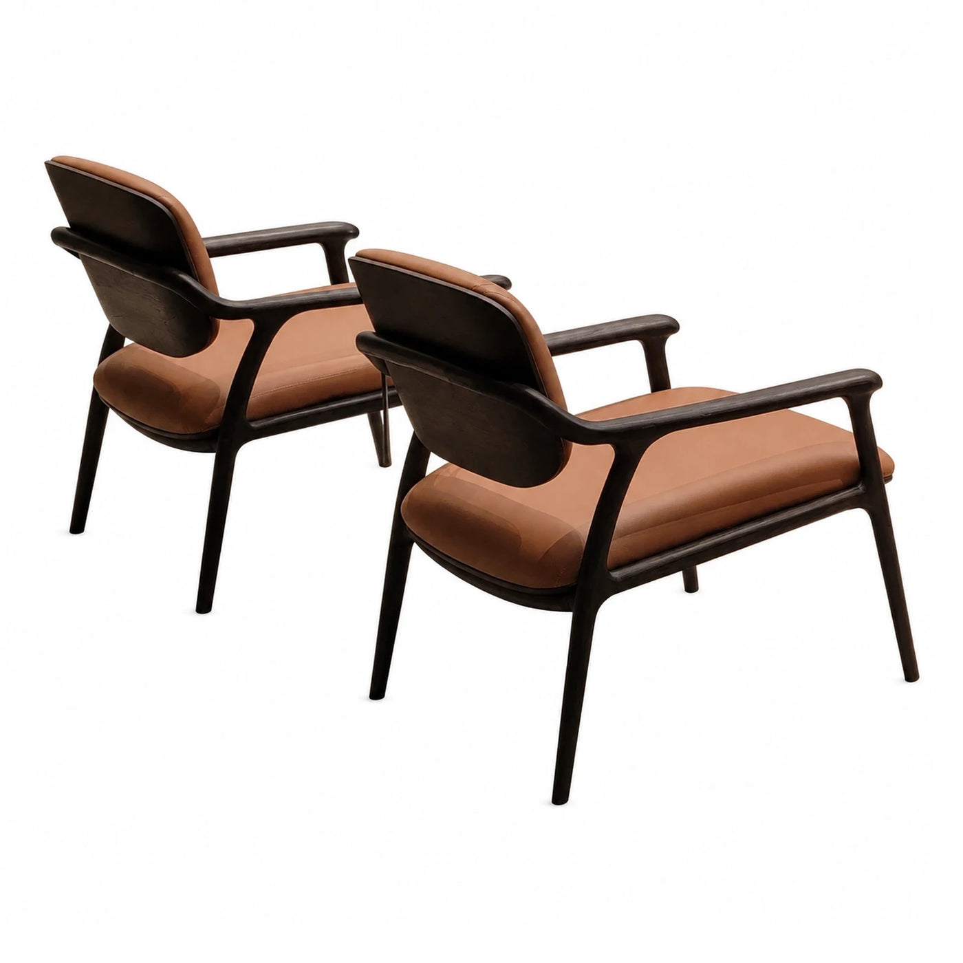 Modern Dark Wood Armchair with Brown Leather Cushion