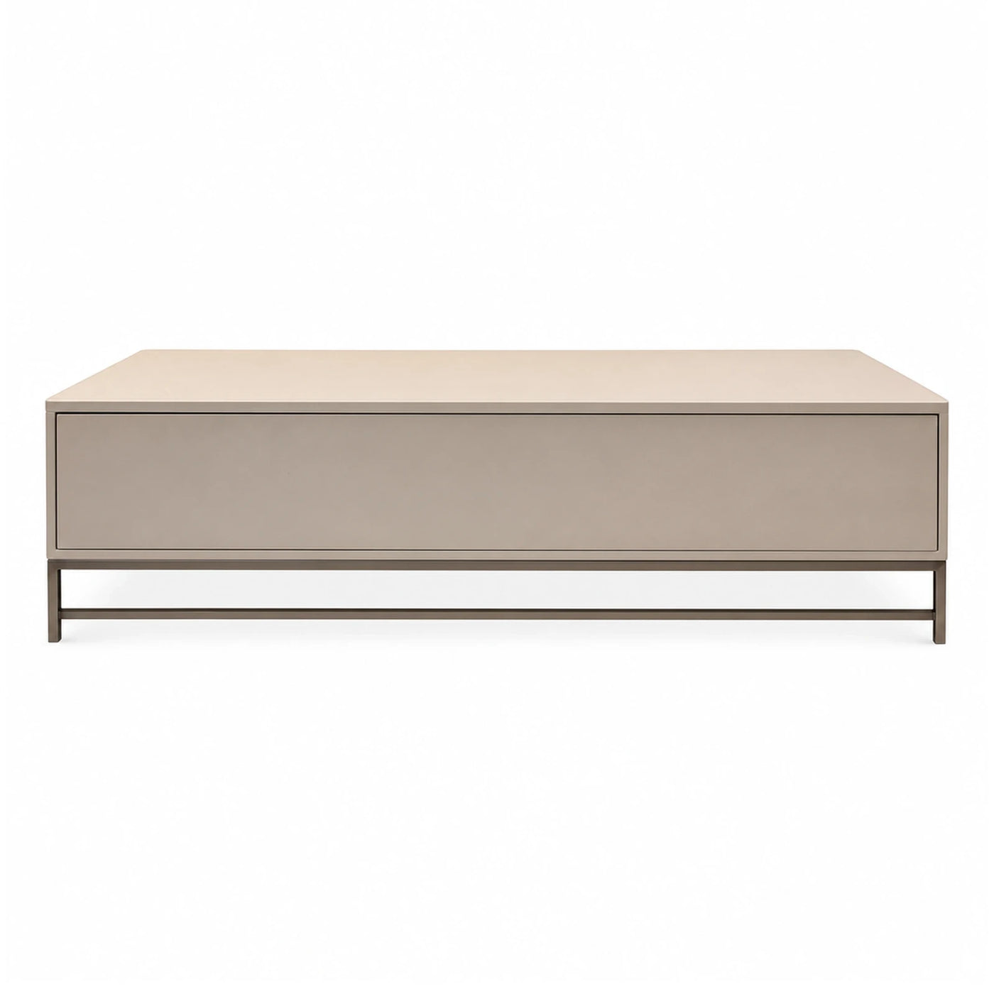 Beige Rectangular Coffee Table with Metal Base