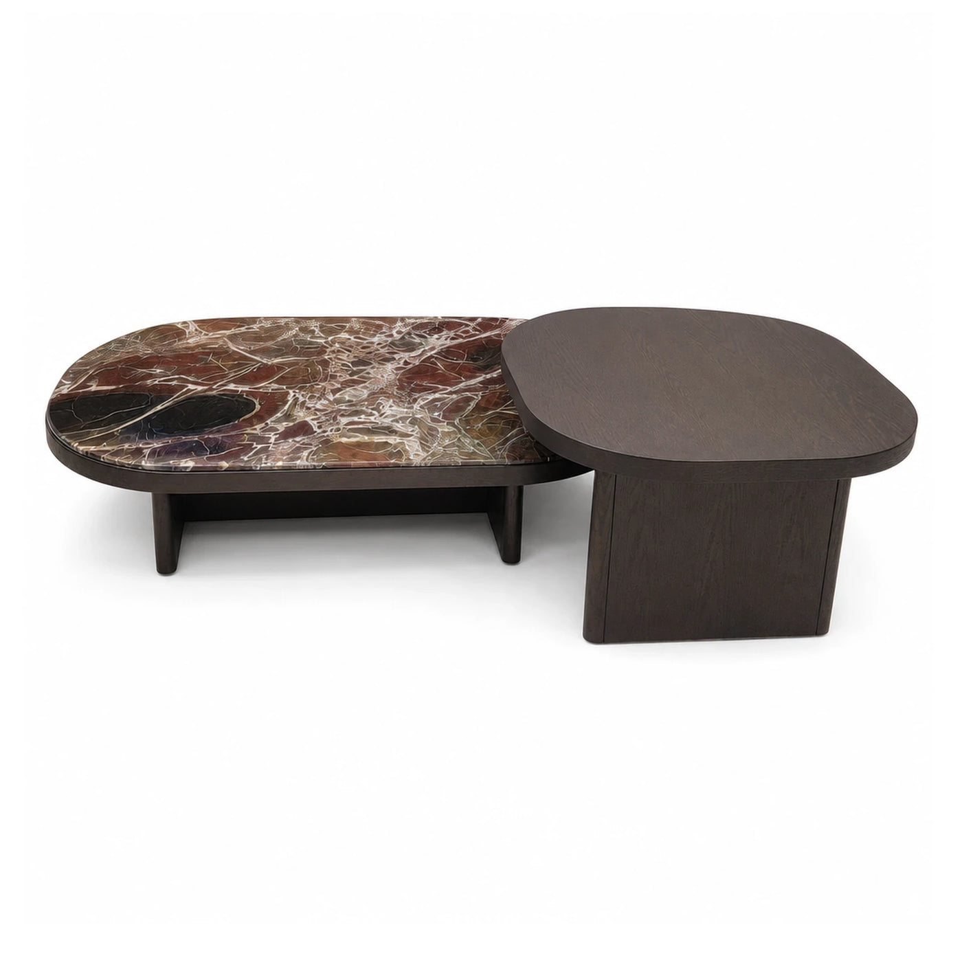 Modern Marble and Wood Nesting Coffee Table Set