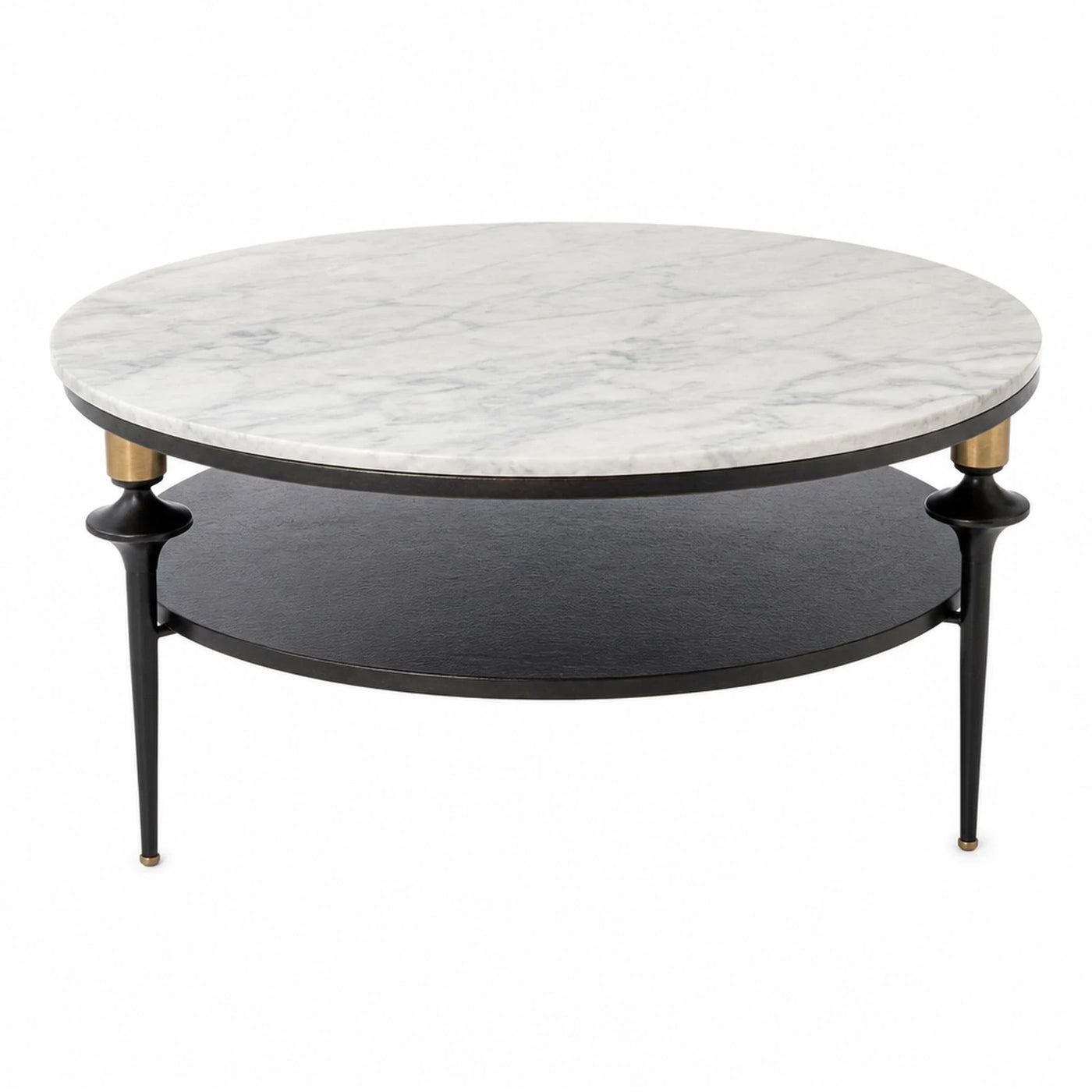 Round Marble Top Coffee Table with Black Metal Base