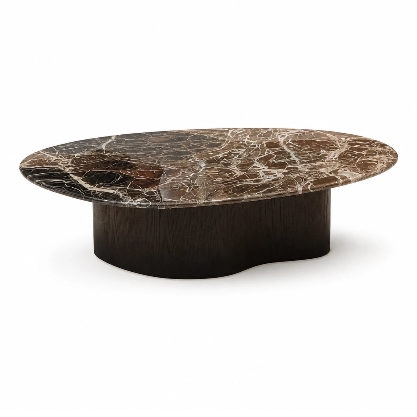 Oval Marble Top Coffee Table with Dark Wood Base