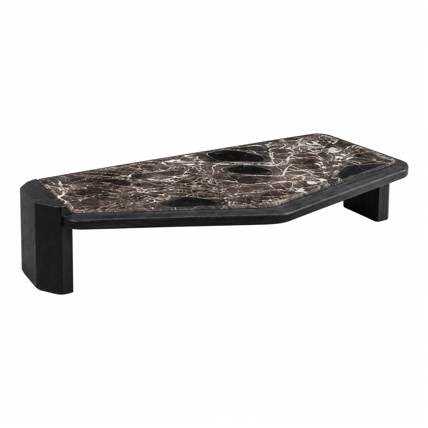 Dark Marble Top Coffee Table with Black Wood Base