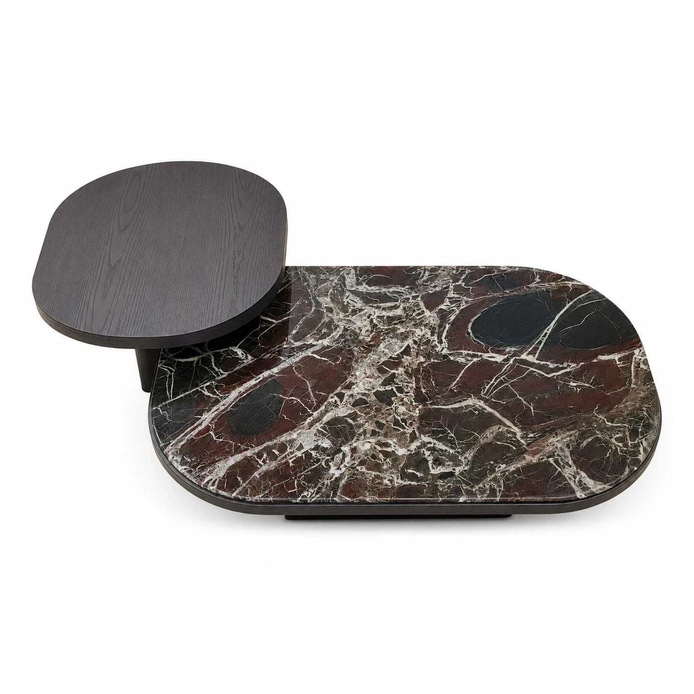 Dark Marble and Wood Oval Coffee Table