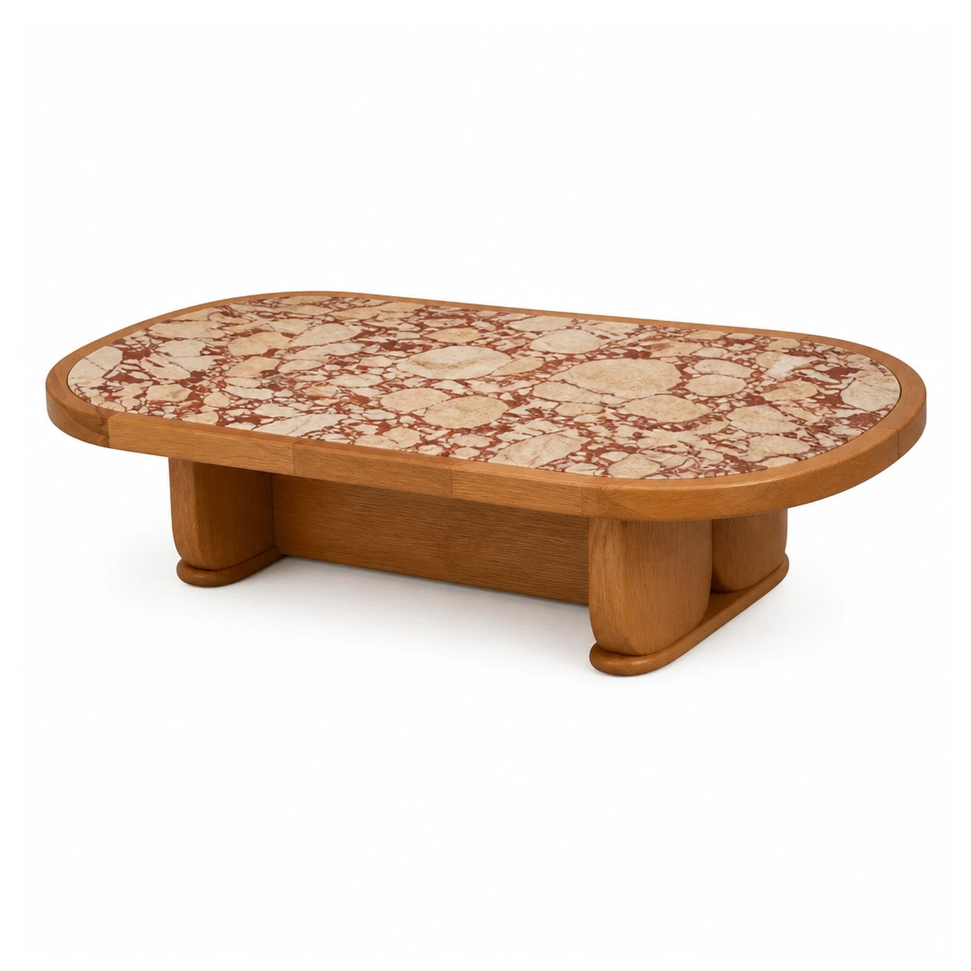 Oval Marble Top Coffee Table with Wooden Base
