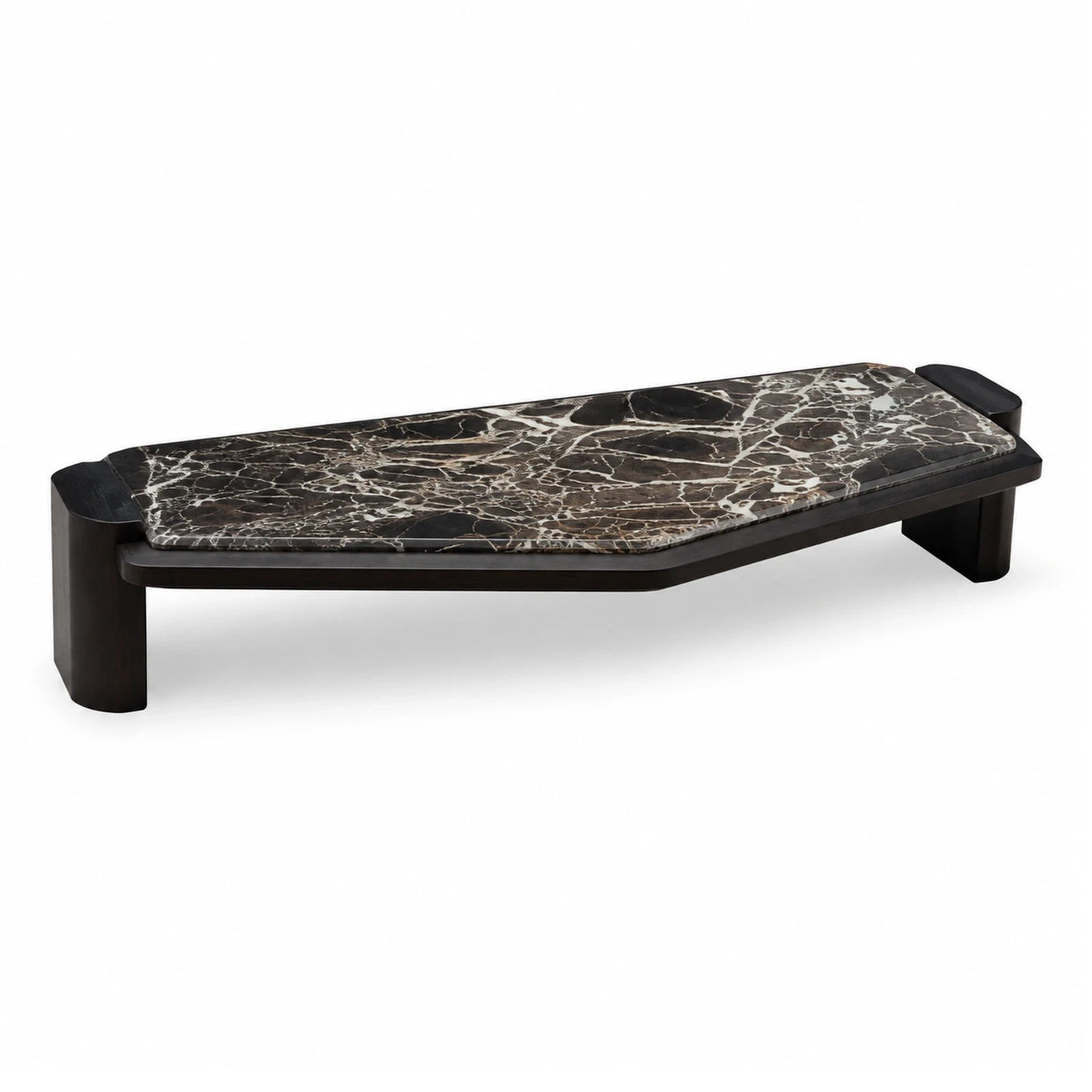Linear Black Marble Top Coffee Table with Dark Wood Base Coffee Tables & End Tables