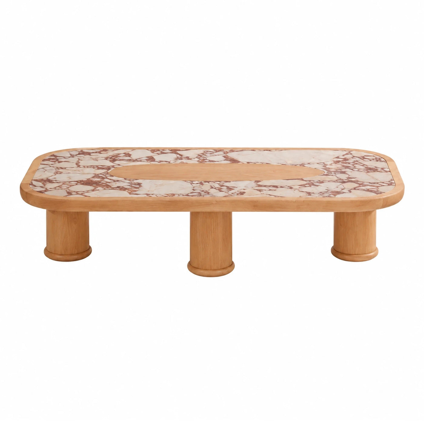 Oval Marble and Wood Coffee Table