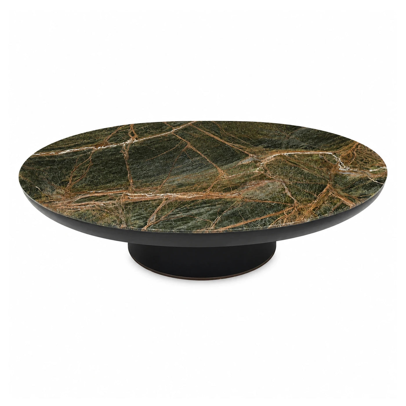 Wide Plank Round Green Marble Coffee Table with Black Base Coffee Tables & End Tables