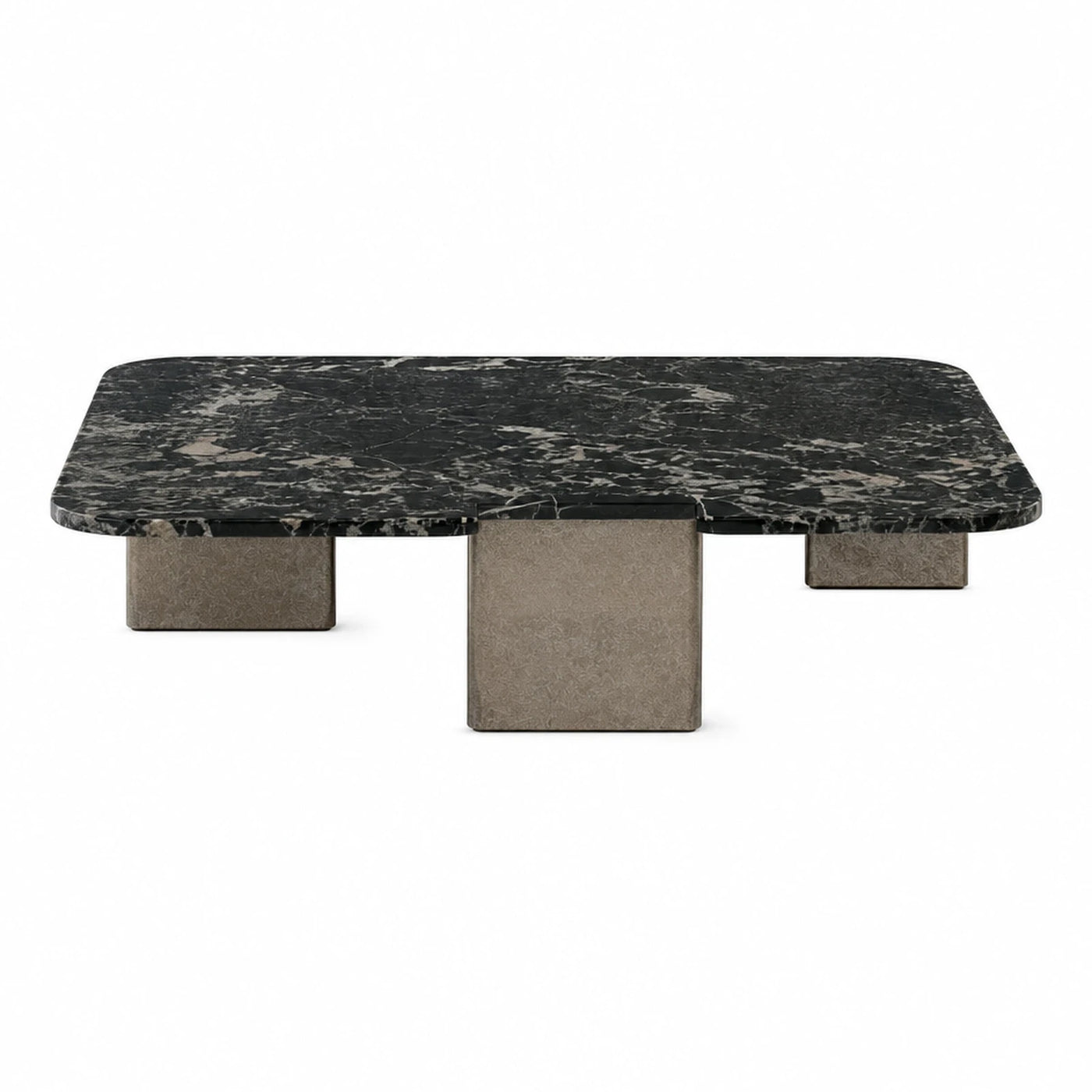 Black Marble Coffee Table with Stone Base