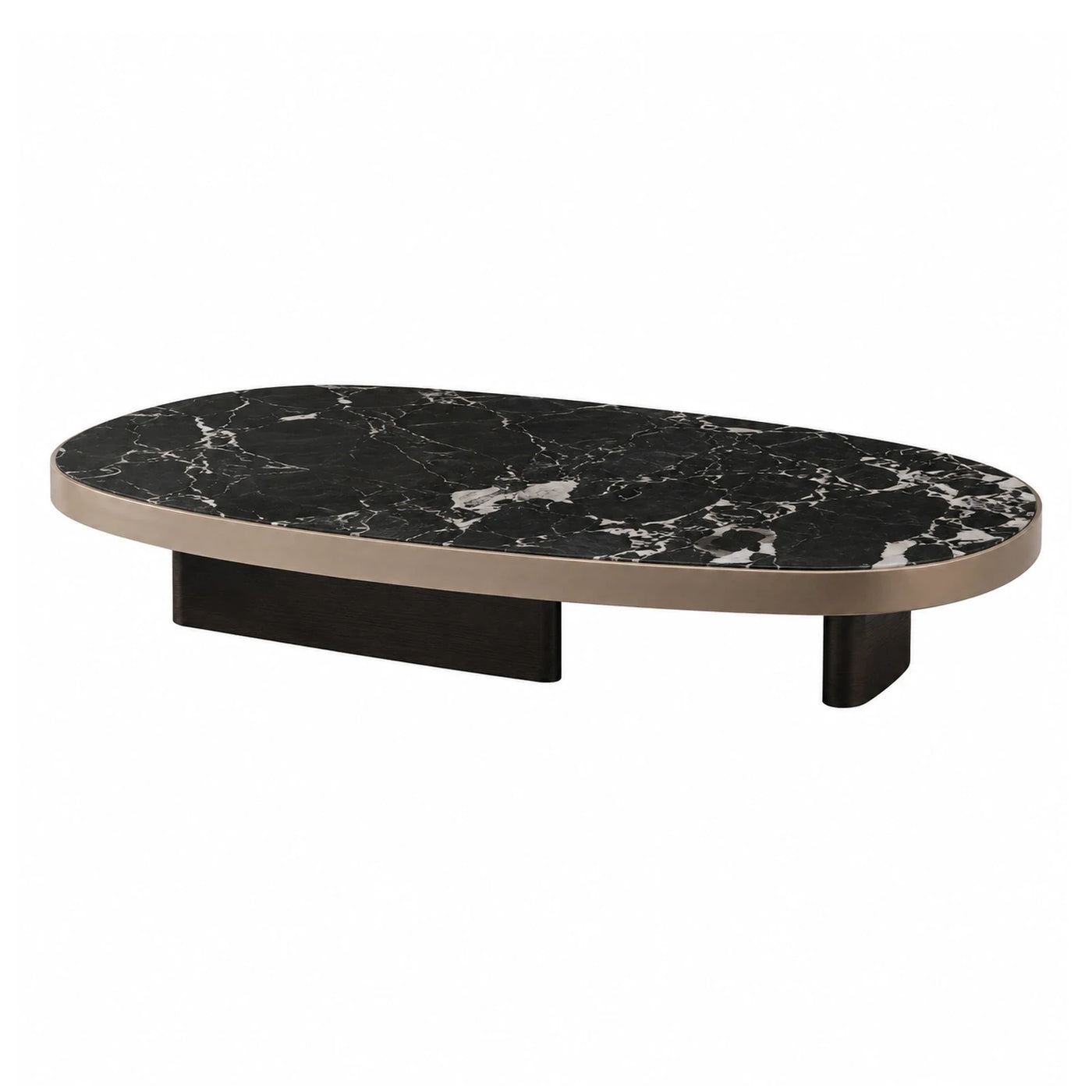 Oval Black Marble Coffee Table with Brass Trim