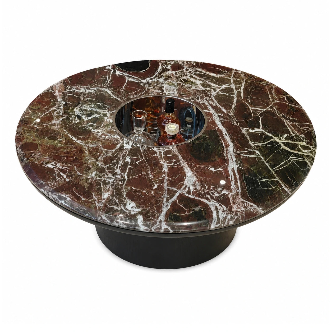 Linear Round Brown Marble Coffee Table with Central Storage Coffee Tables & End Tables