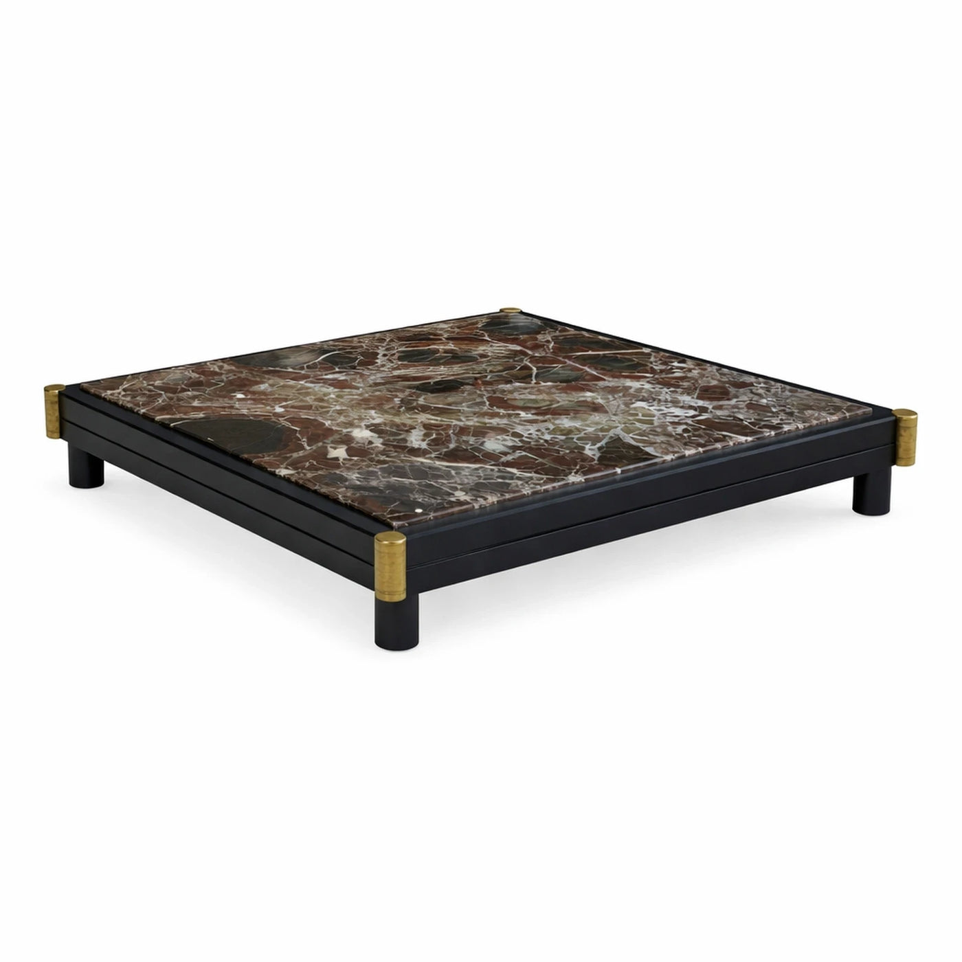 Square Marble Top Coffee Table with Brass Accents