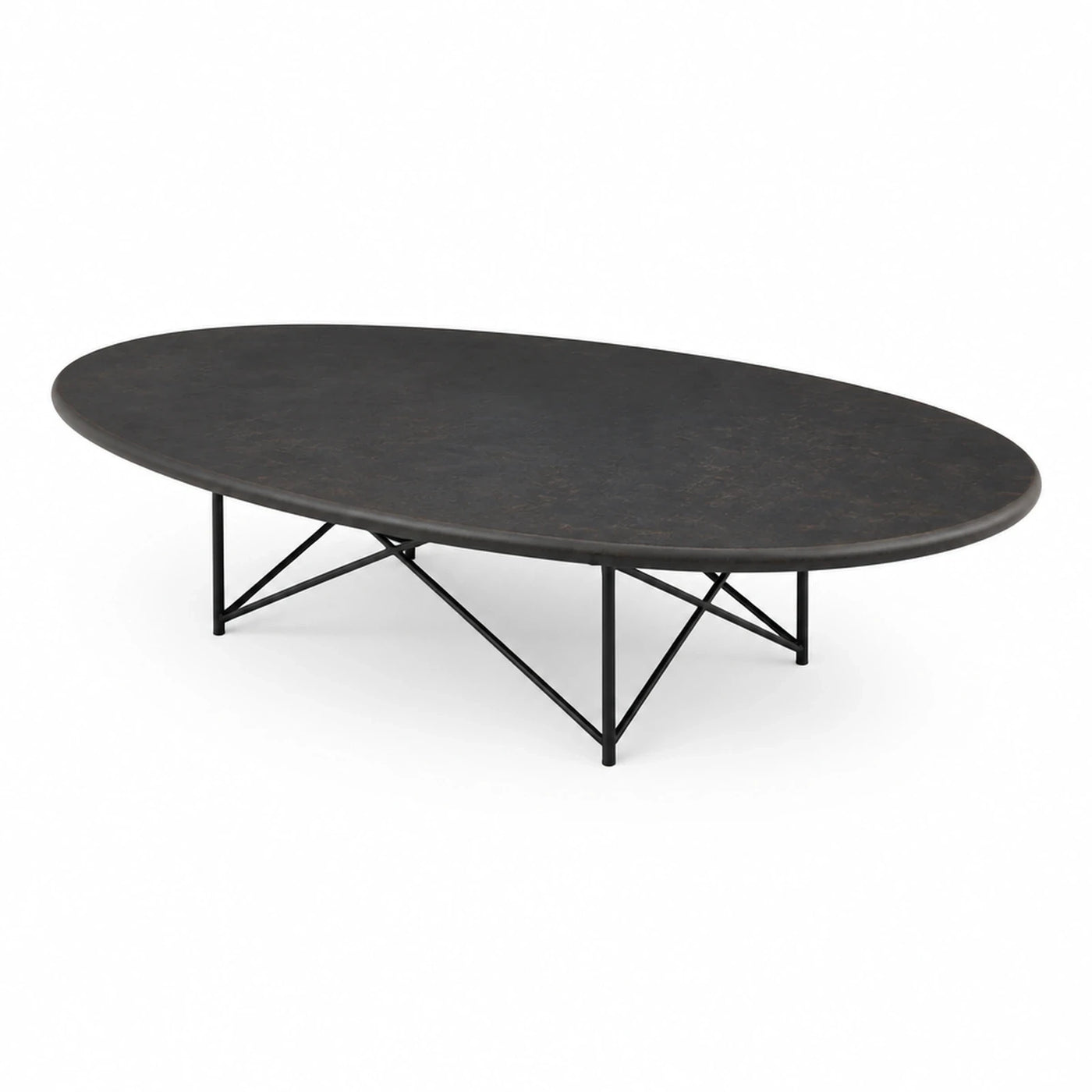 Black Oval Coffee Table with Metal Base