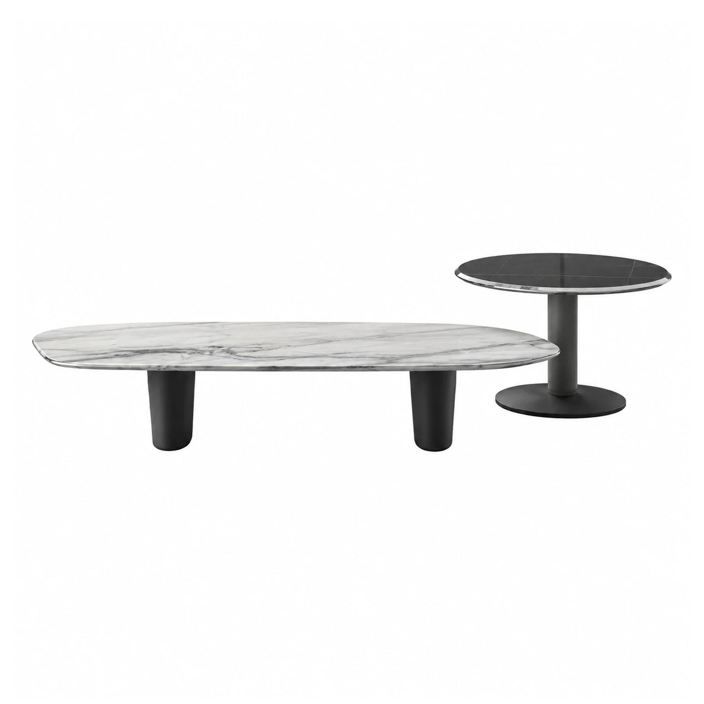 Modern Marble Coffee Table Set with Black Metal Bases
