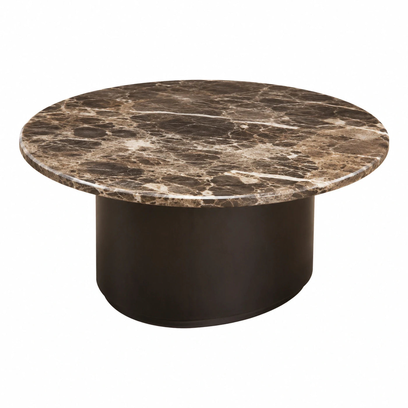 Round Marble Top Coffee Table with Dark Base
