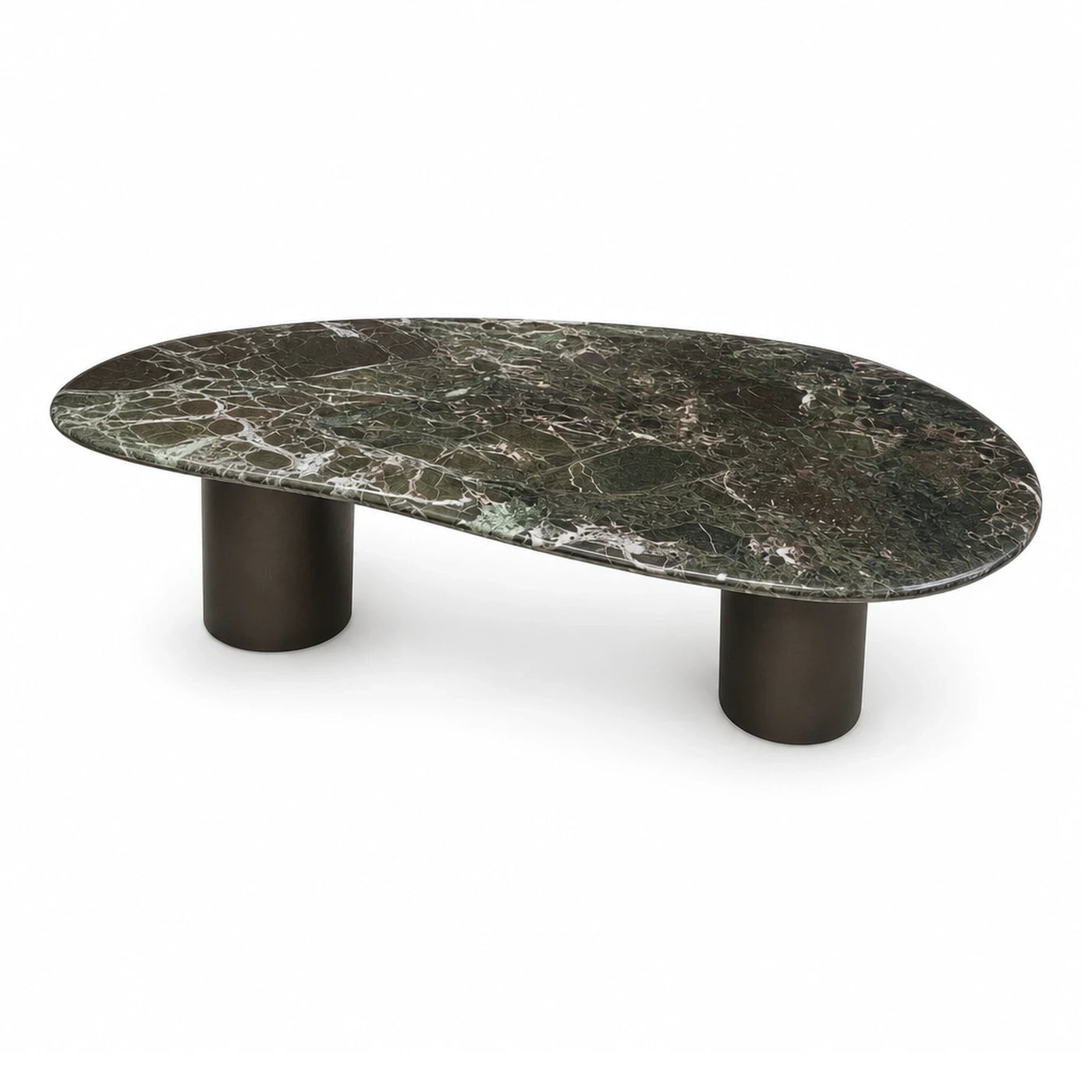 Green Marble Oval Coffee Table with Dark Metal Base
