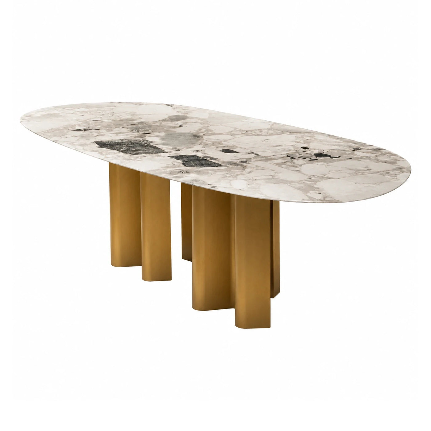 Oval Marble Top Dining Table with Gold Metal Base