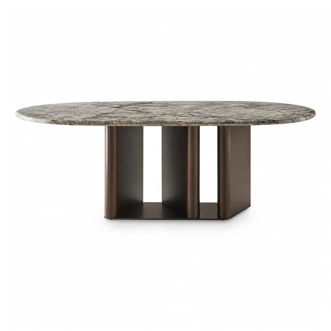 Grey Linear Oval Marble Top Coffee Table with Bronze Metal Base Coffee Tables & End Tables