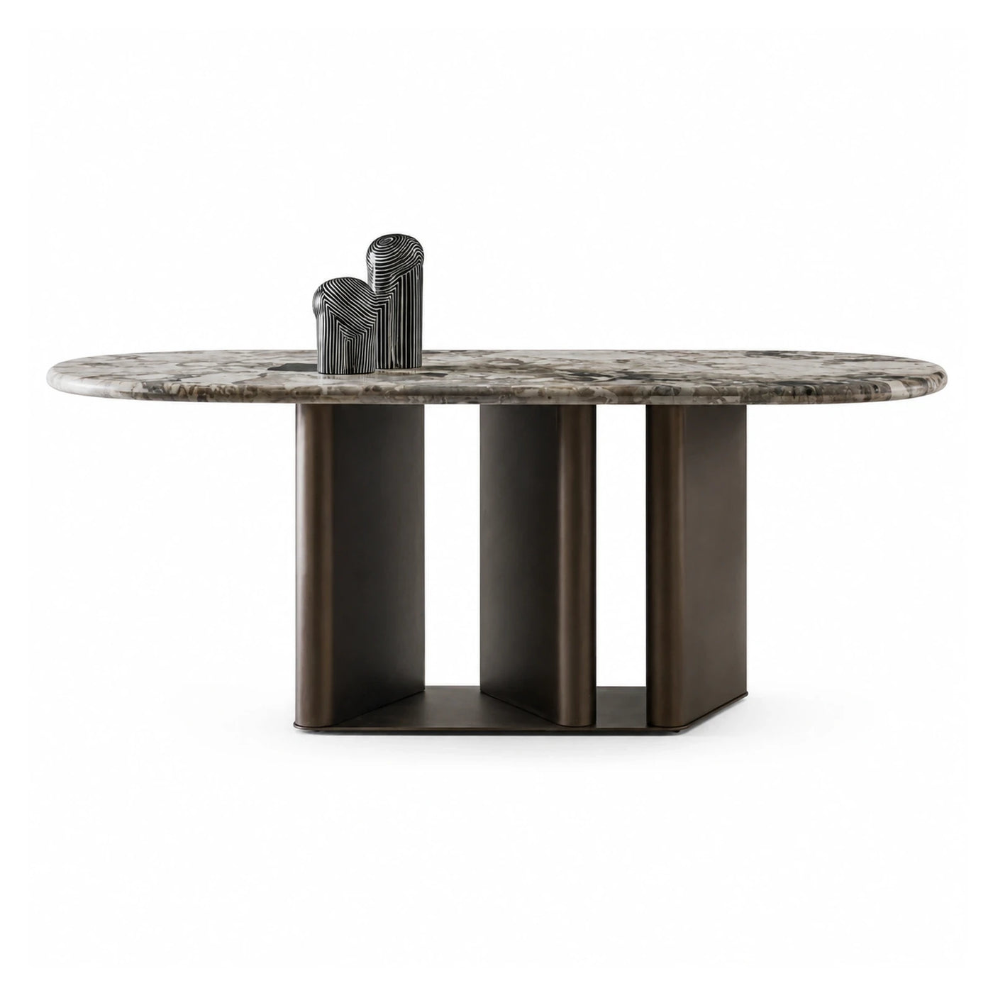 Grey Wide Plank Oval Marble Top Coffee Table with Bronze Metal Base Coffee Tables & End Tables