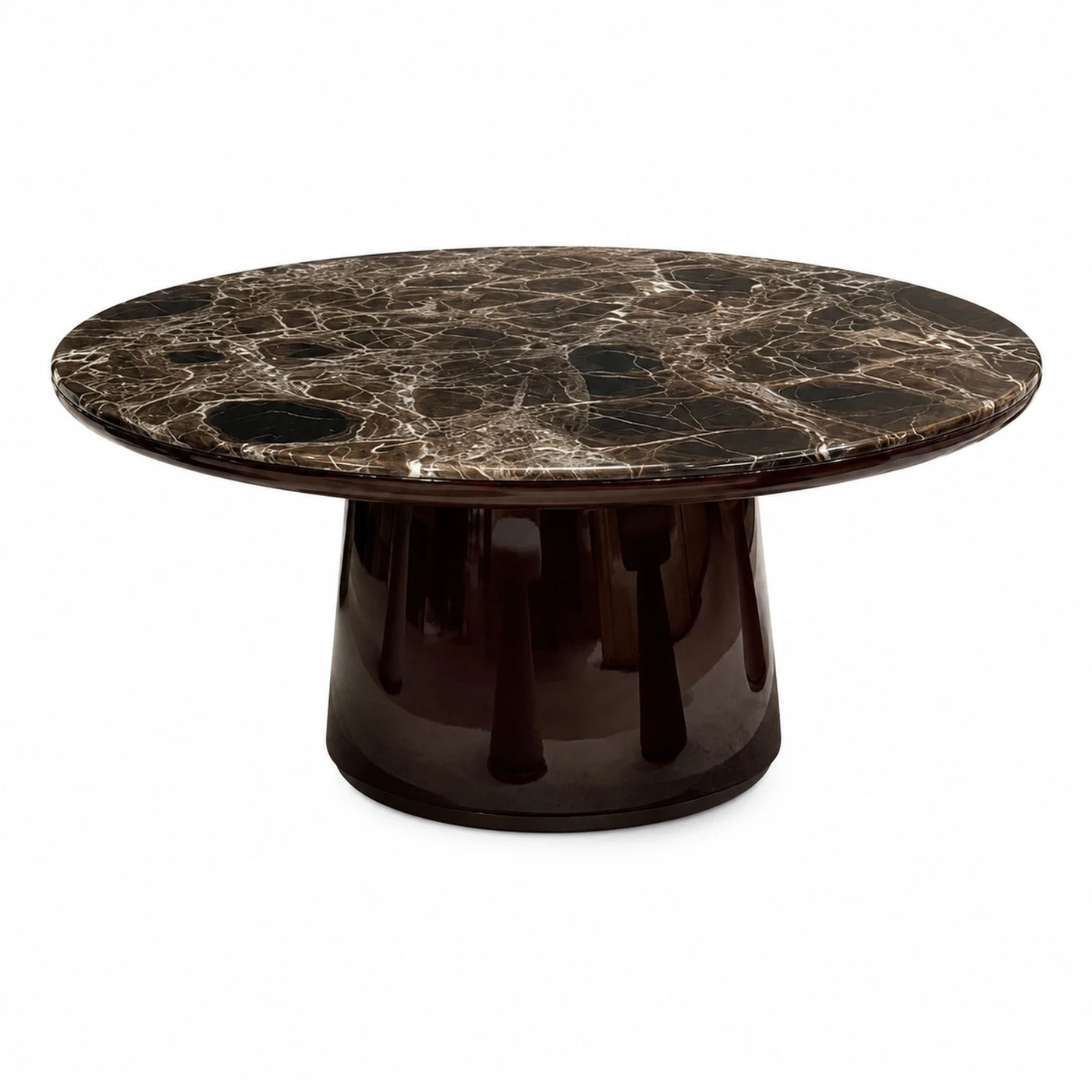 Round Marble Top Coffee Table with Glossy Dark Base