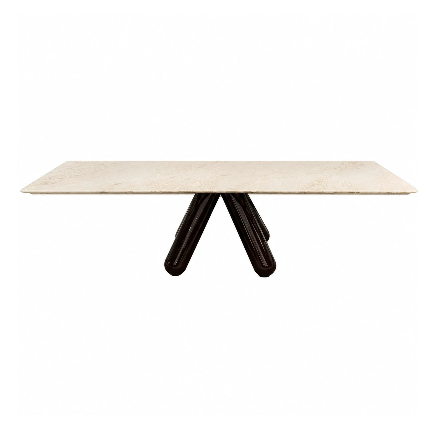 Rectangular Marble Top Dining Table with Dark Pedestal Base