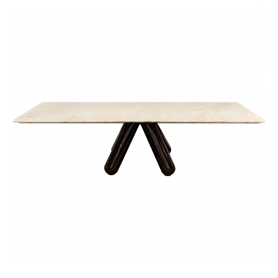 Rectangular Marble Top Dining Table with Dark Pedestal Base