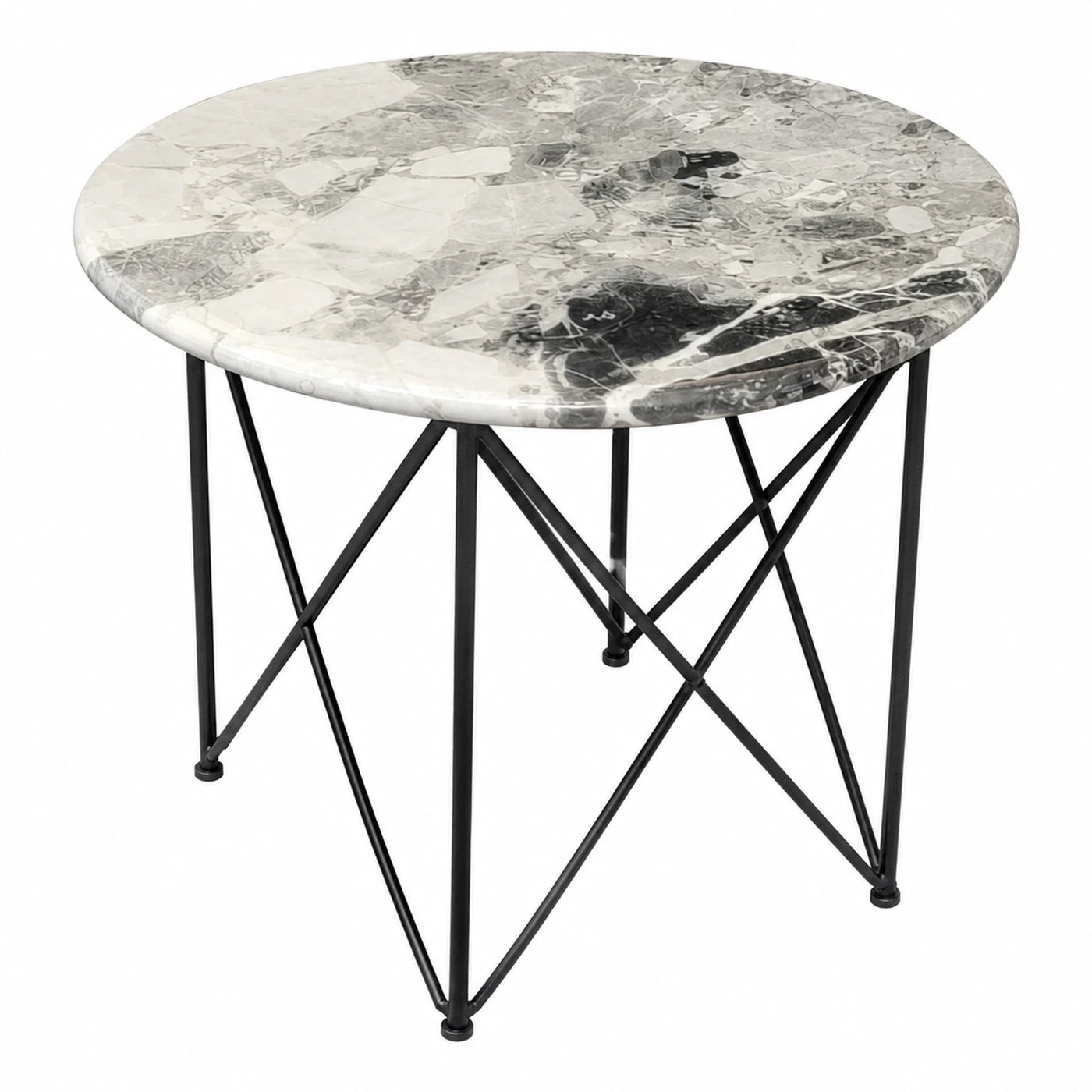 Round Marble Top Side Table with Black Metal Legs