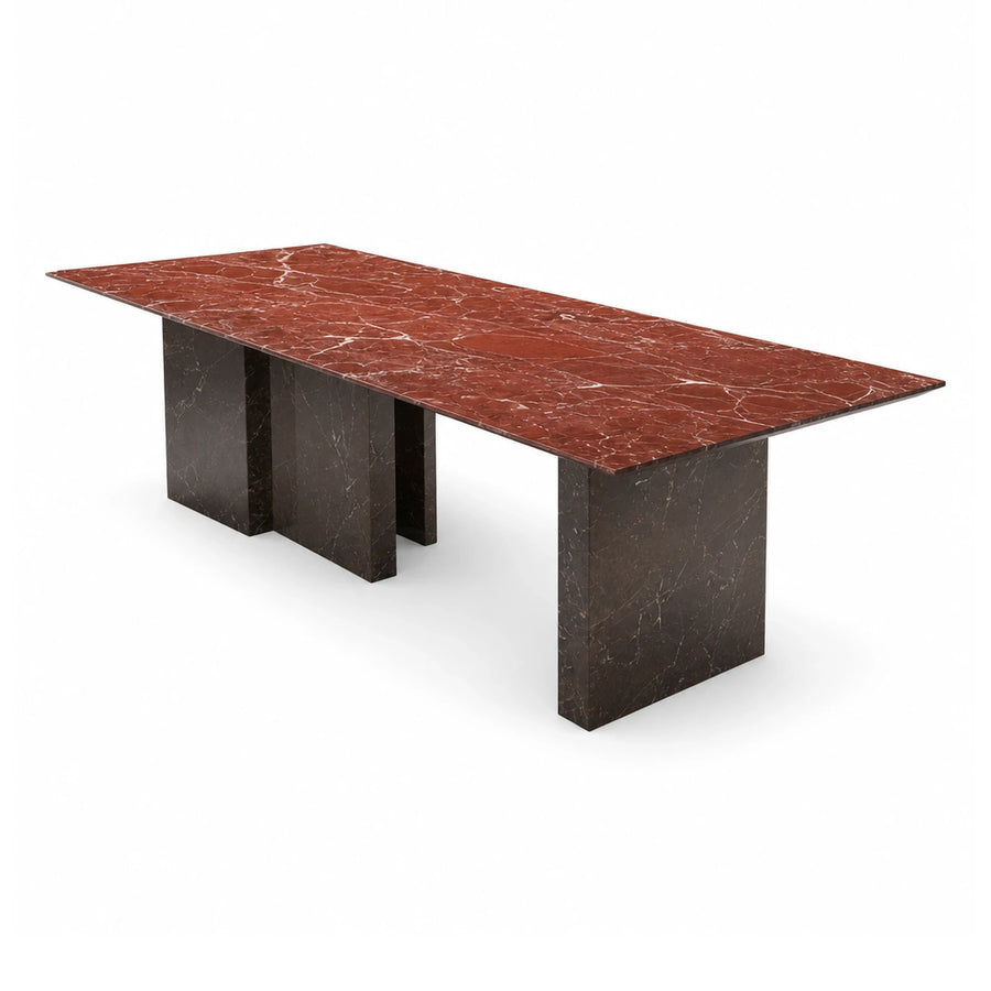 Mixed Linear Red Marble Top Dining Table with Dark Stone Base Dining Tables & Seating