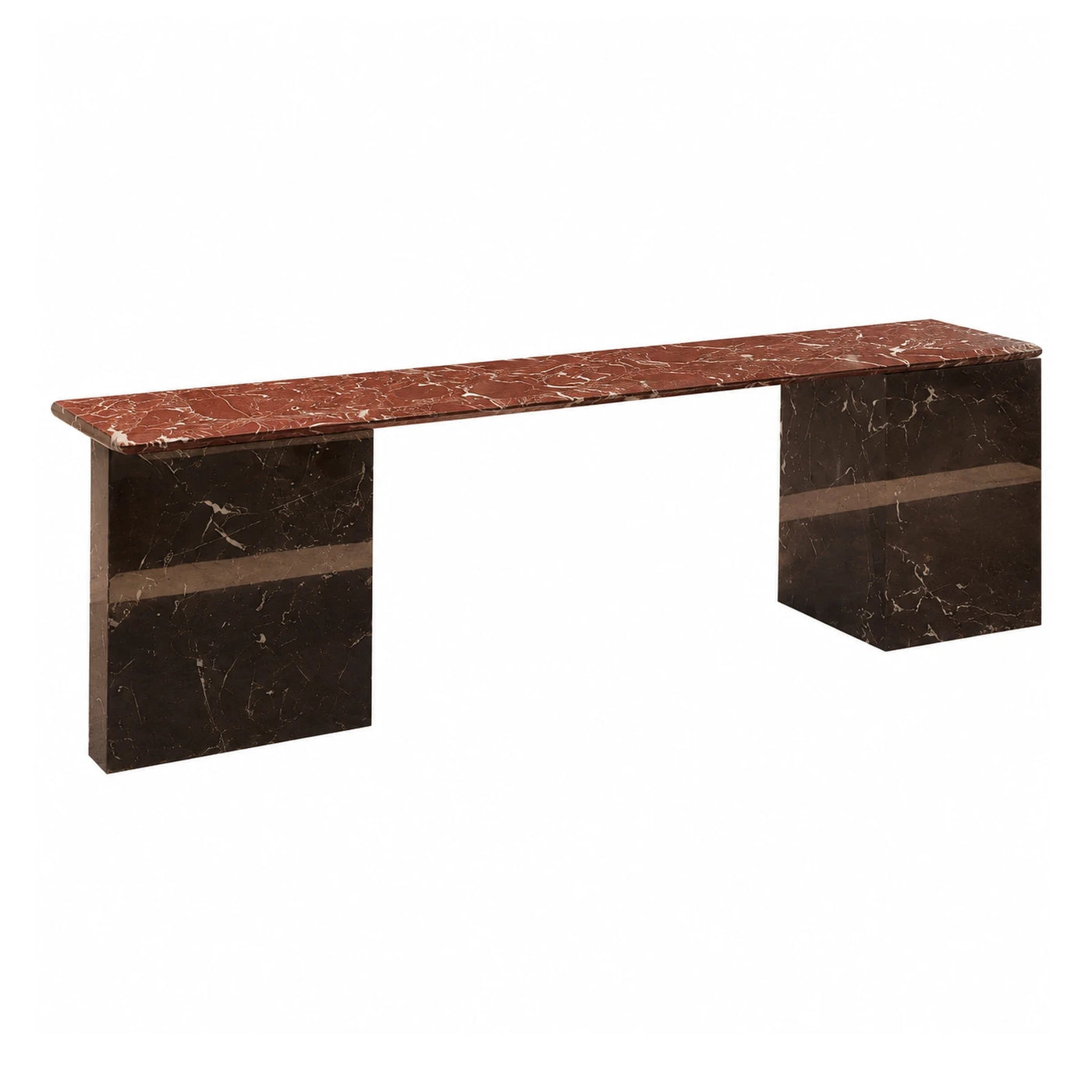Red Marble Console Table with Dark Stone Base