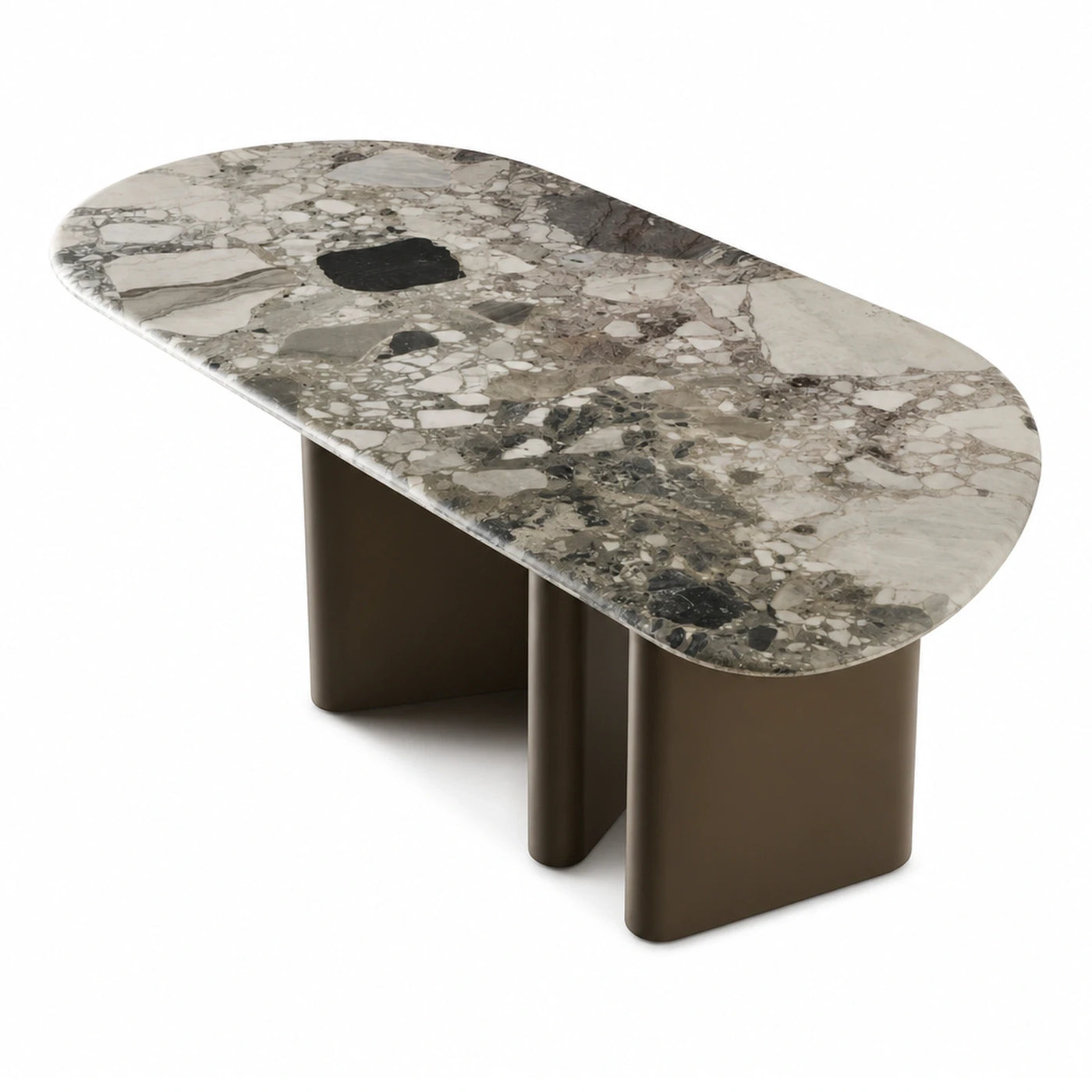 Oval Brecciated Marble Coffee Table Bronze Base