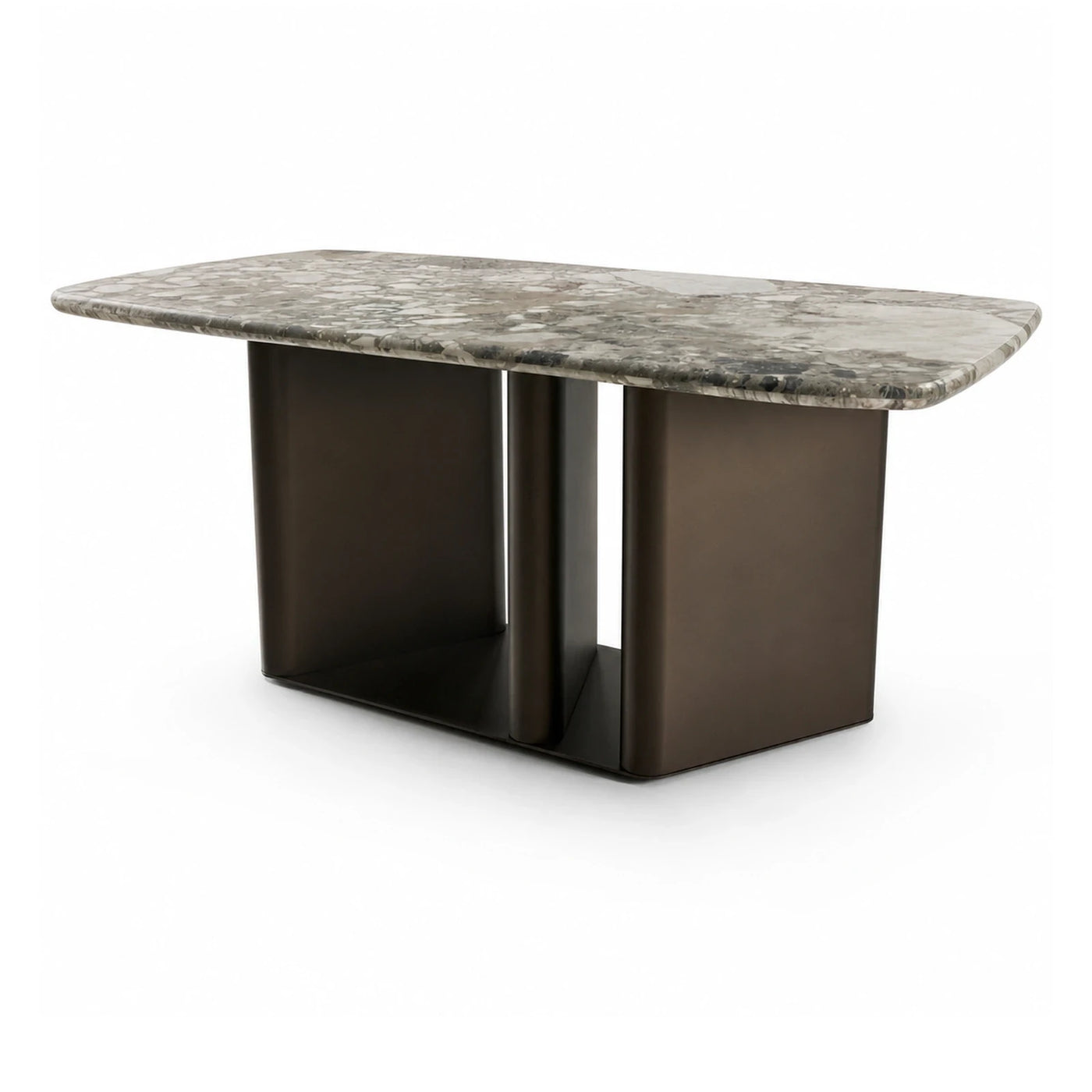 Modern Marble Top Coffee Table with Dark Metal Base