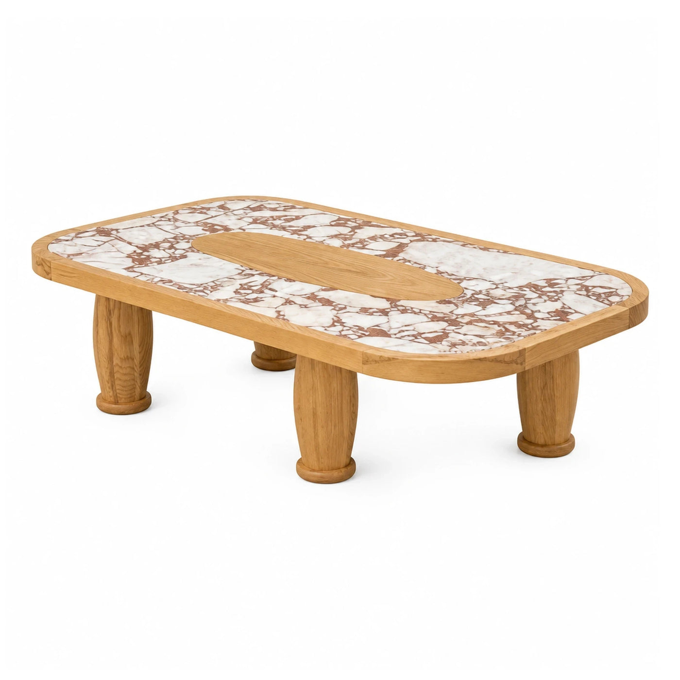 Oval Marble Top Coffee Table with Wood Base