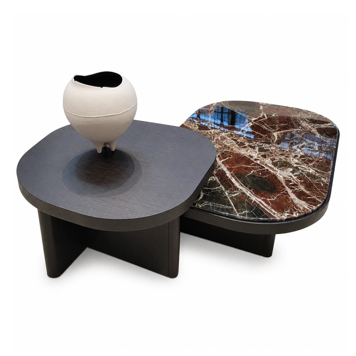 Brown Wood Linear Modern Nesting Coffee Tables with Marble Top Coffee Tables & End Tables