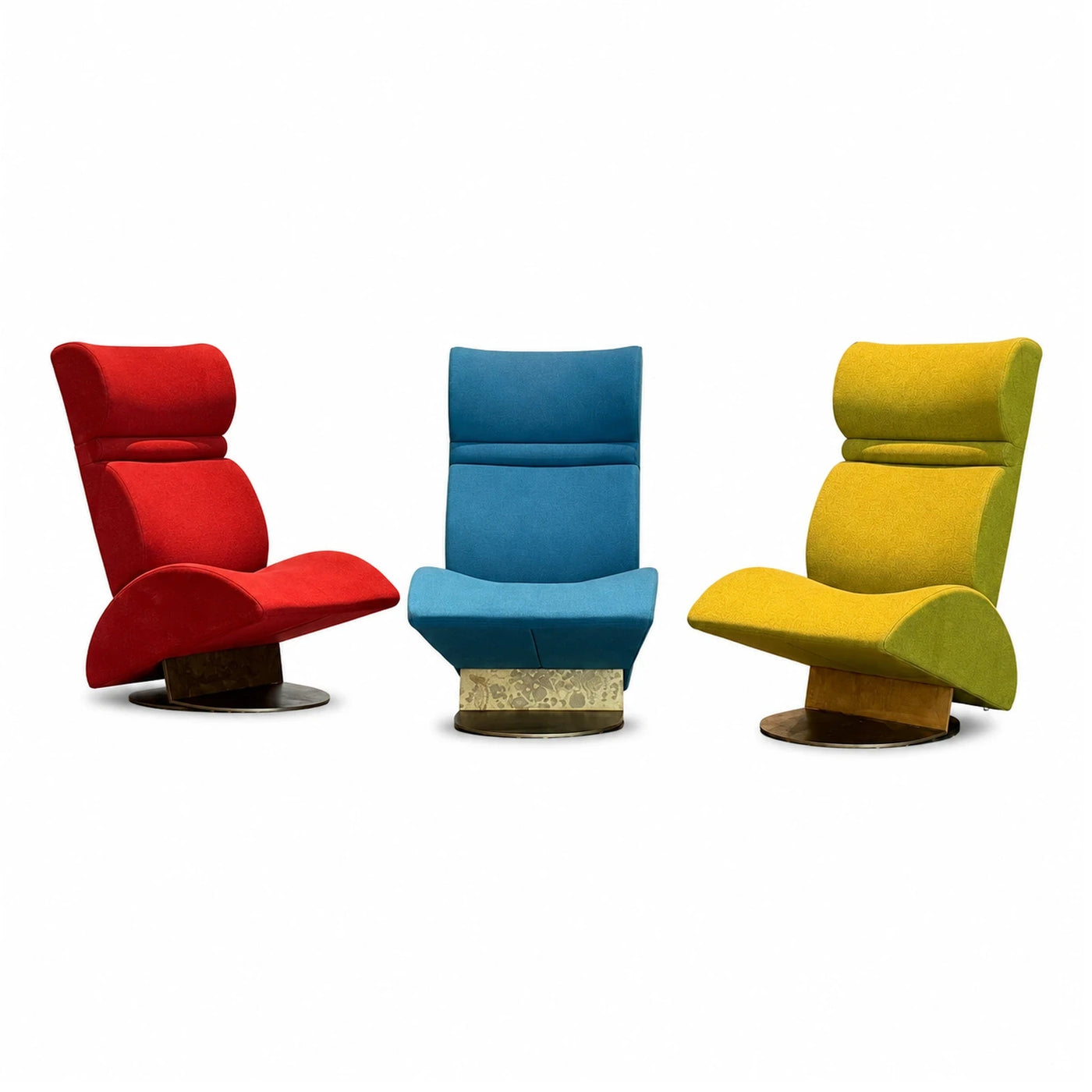 Modern Swivel Lounge Chair in Red Blue Yellow Fabric