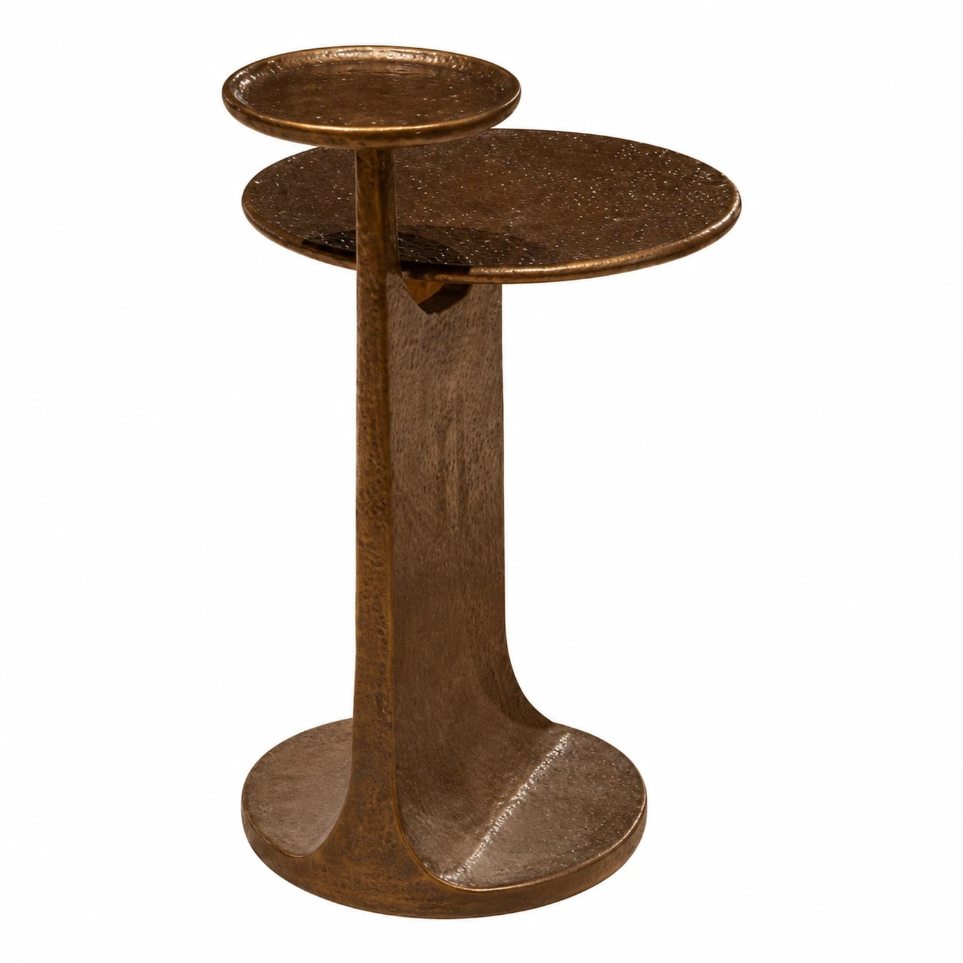 Brown Wide Plank Bronze Textured Metal Two-Tier Side Table Custom Furniture