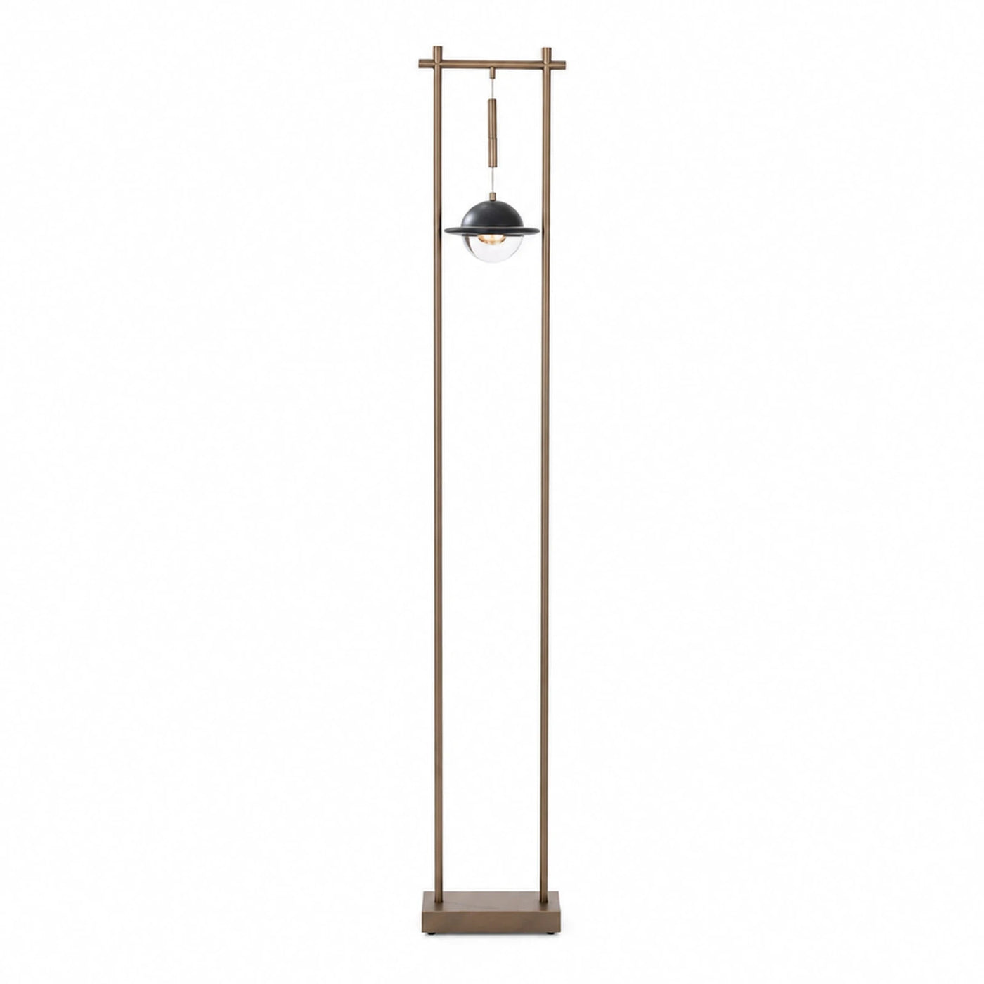 Modern Bronze Metal Floor Lamp with Hanging Globe Shade