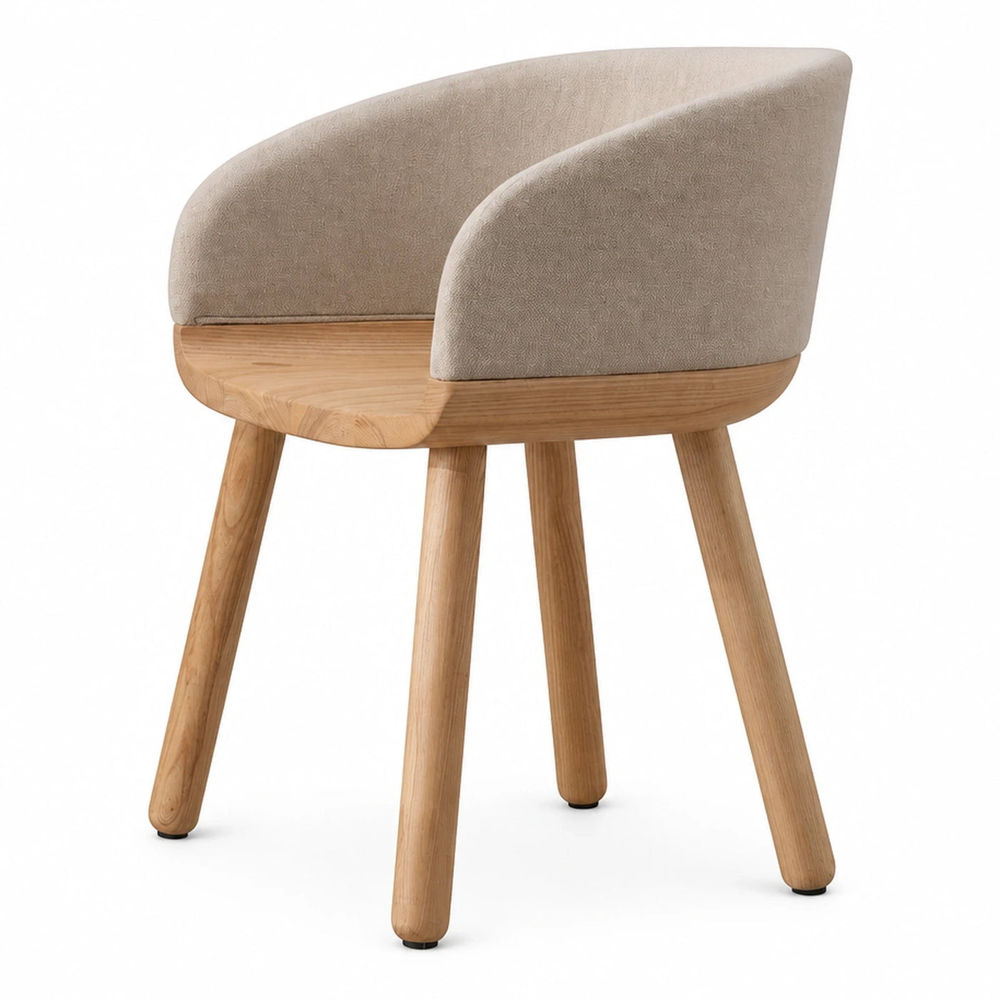 Wide Plank Beige Fabric Lounge Chair with Wooden Legs