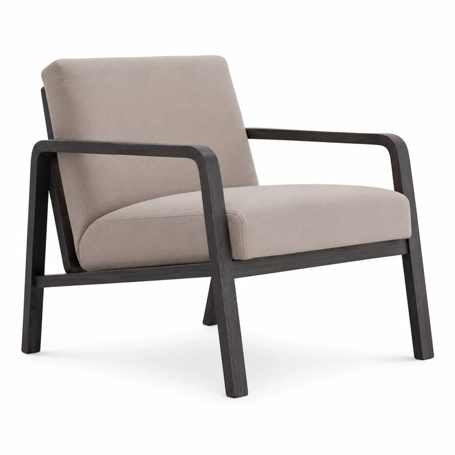 Modern Beige Fabric Armchair with Dark Wood Frame