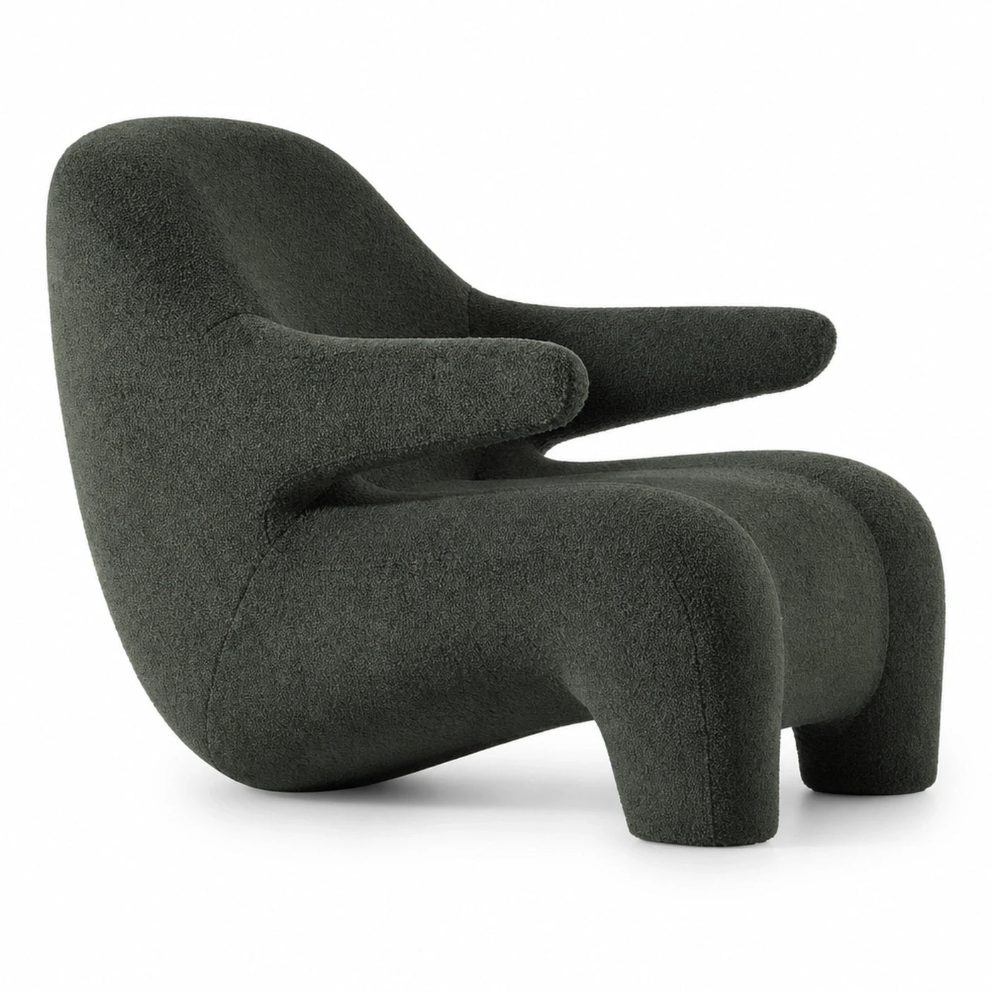 Dark Green Boucle Sculptural Lounge Chair
