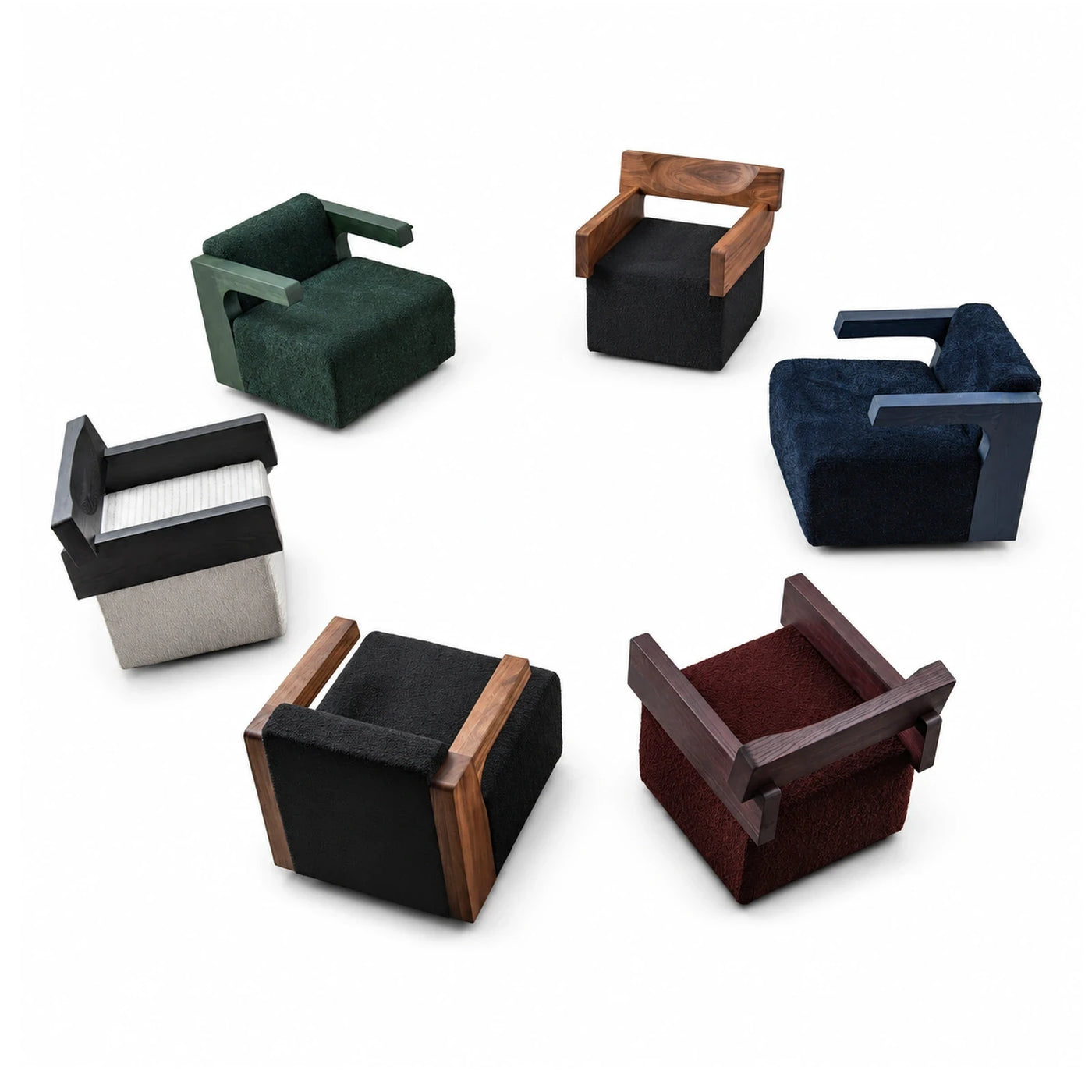 Modern Wooden Frame Boucle Lounge Chair