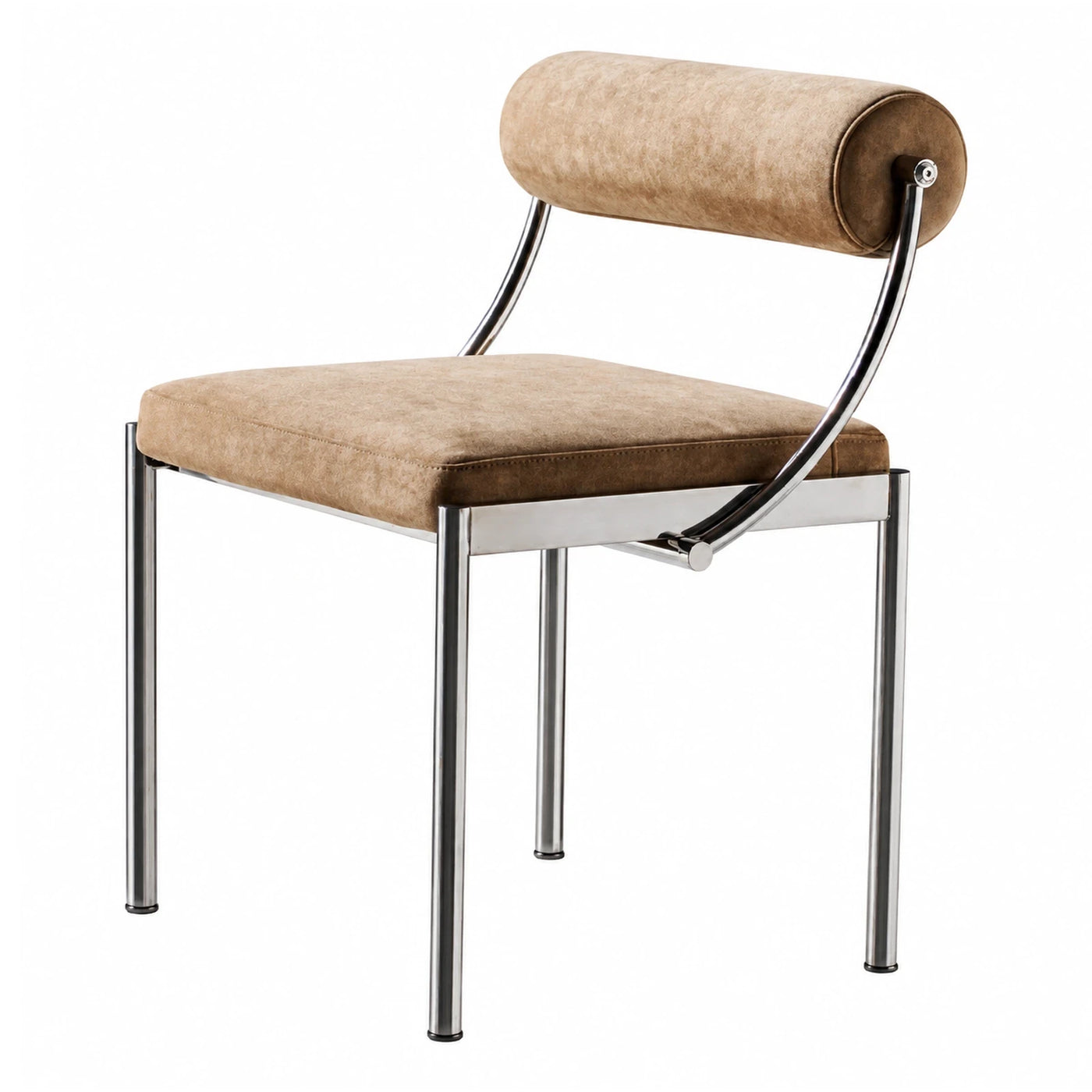 Modern Chrome Dining Chair with Cylindrical Backrest