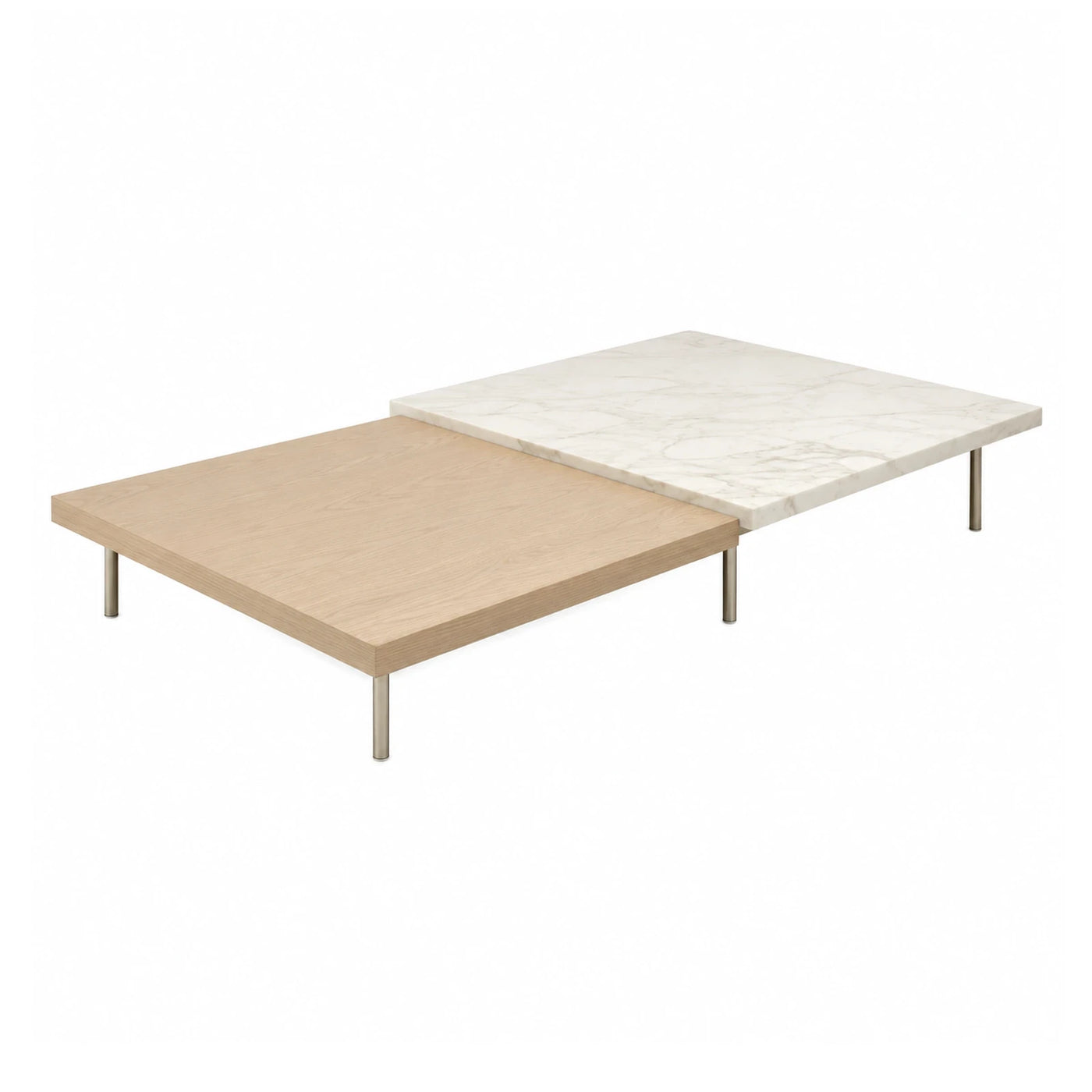 Modern Two-Tone Marble and Wood Coffee Table