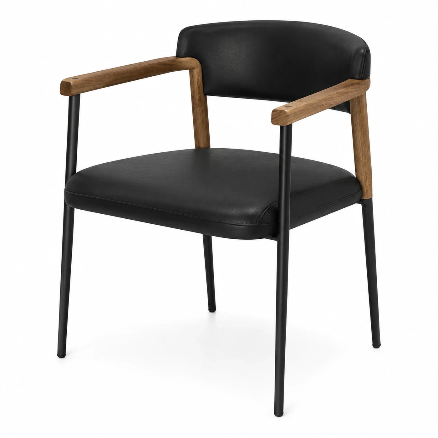 Black Leather Armchair with Wood Accents