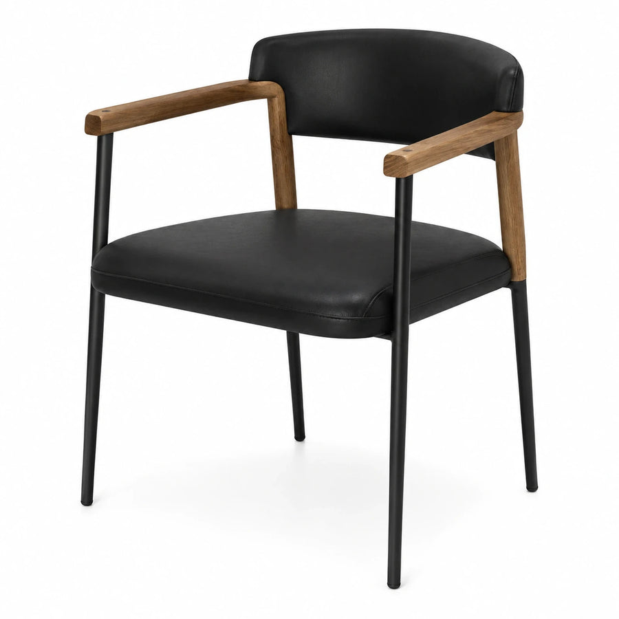 Black Leather Armchair with Wood Accents