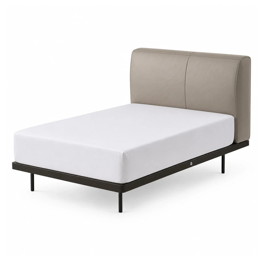 Modern Upholstered Bed Frame with Leather Headboard