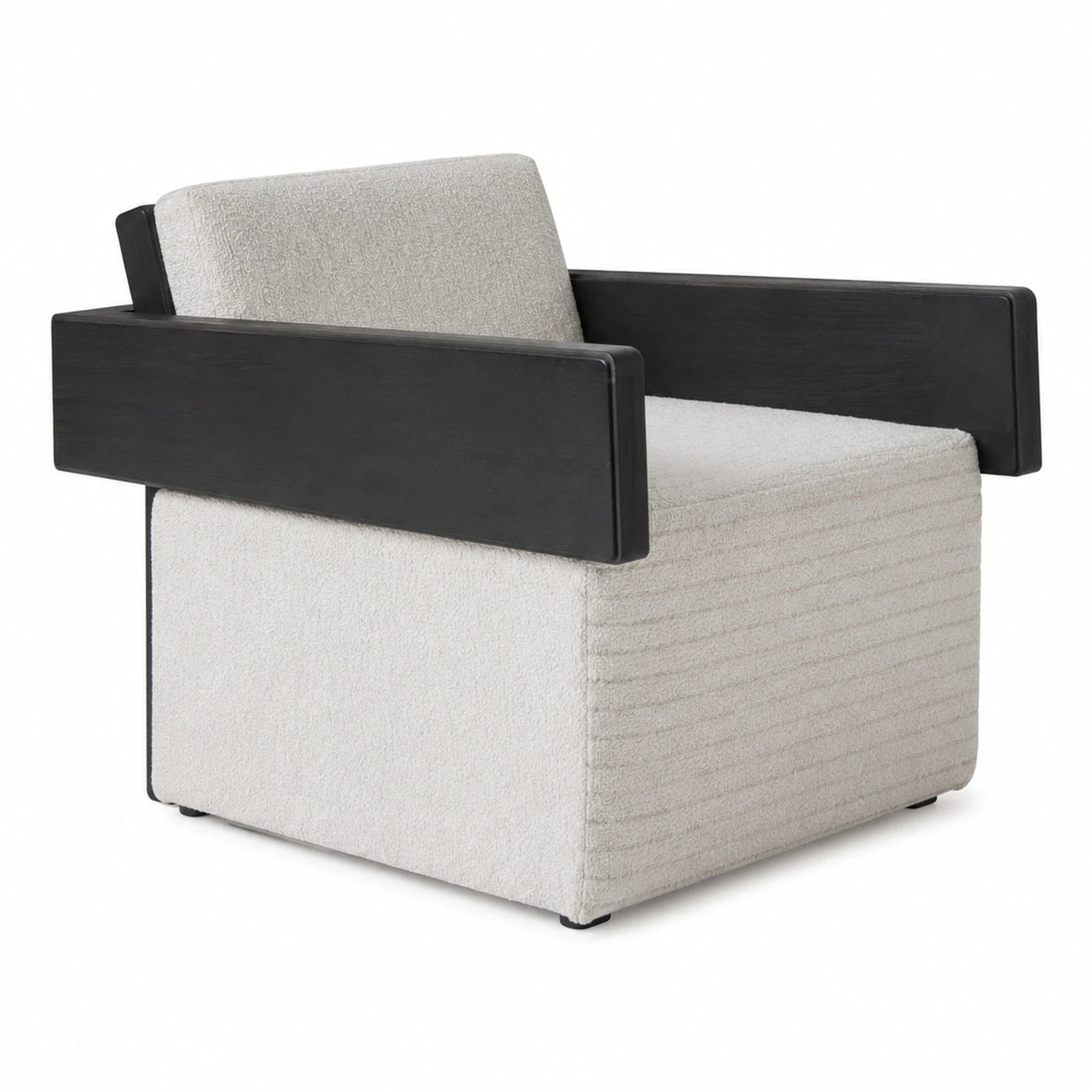 Modern Boucle Armchair with Dark Wood Frame