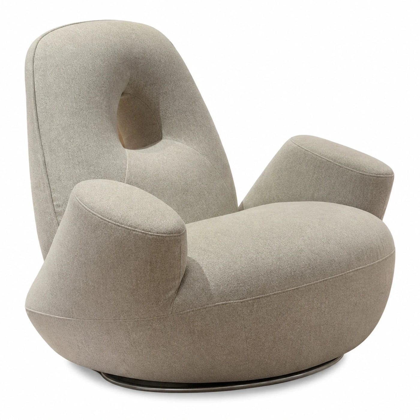 Wide Plank Beige Boucle Swivel Lounge Chair with Cutout Back