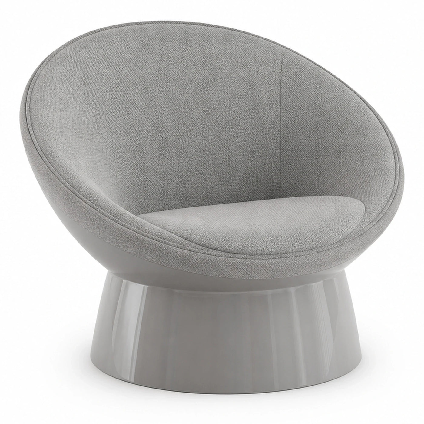 Grey Boucle Swivel Lounge Chair with Glossy Base