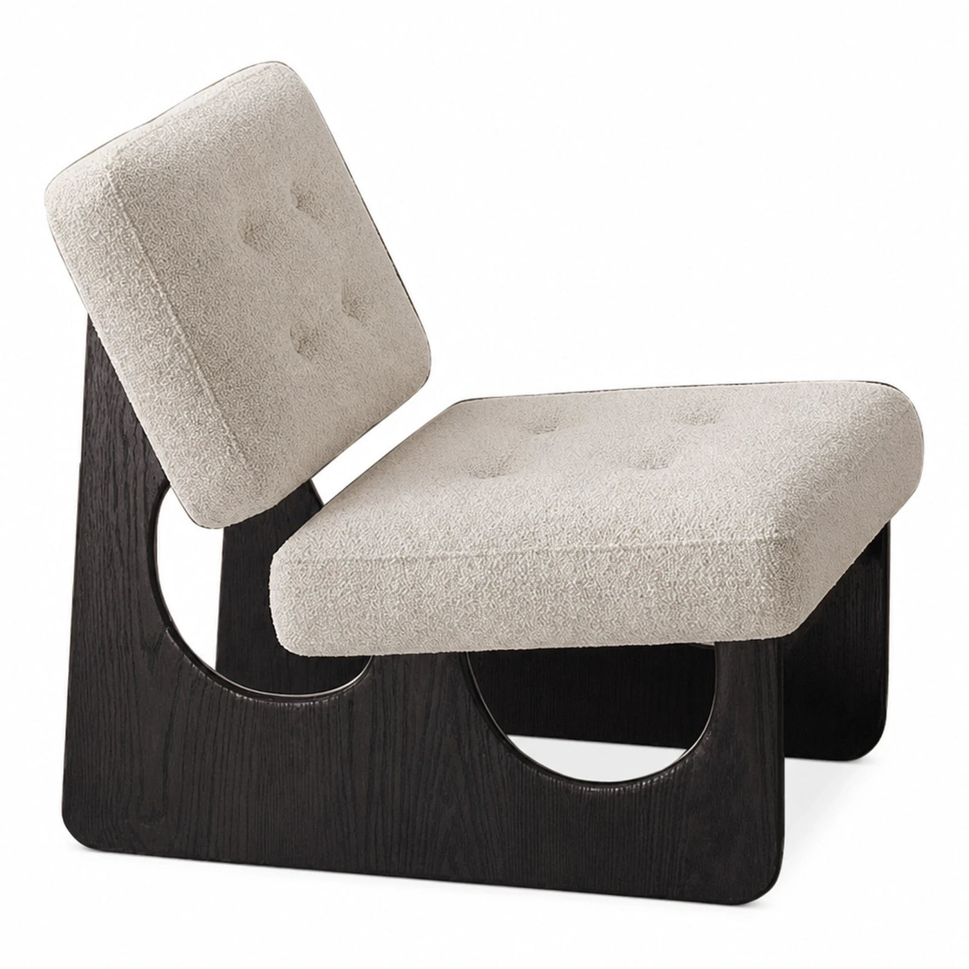 Modern Boucle Lounge Chair with Dark Wood Base